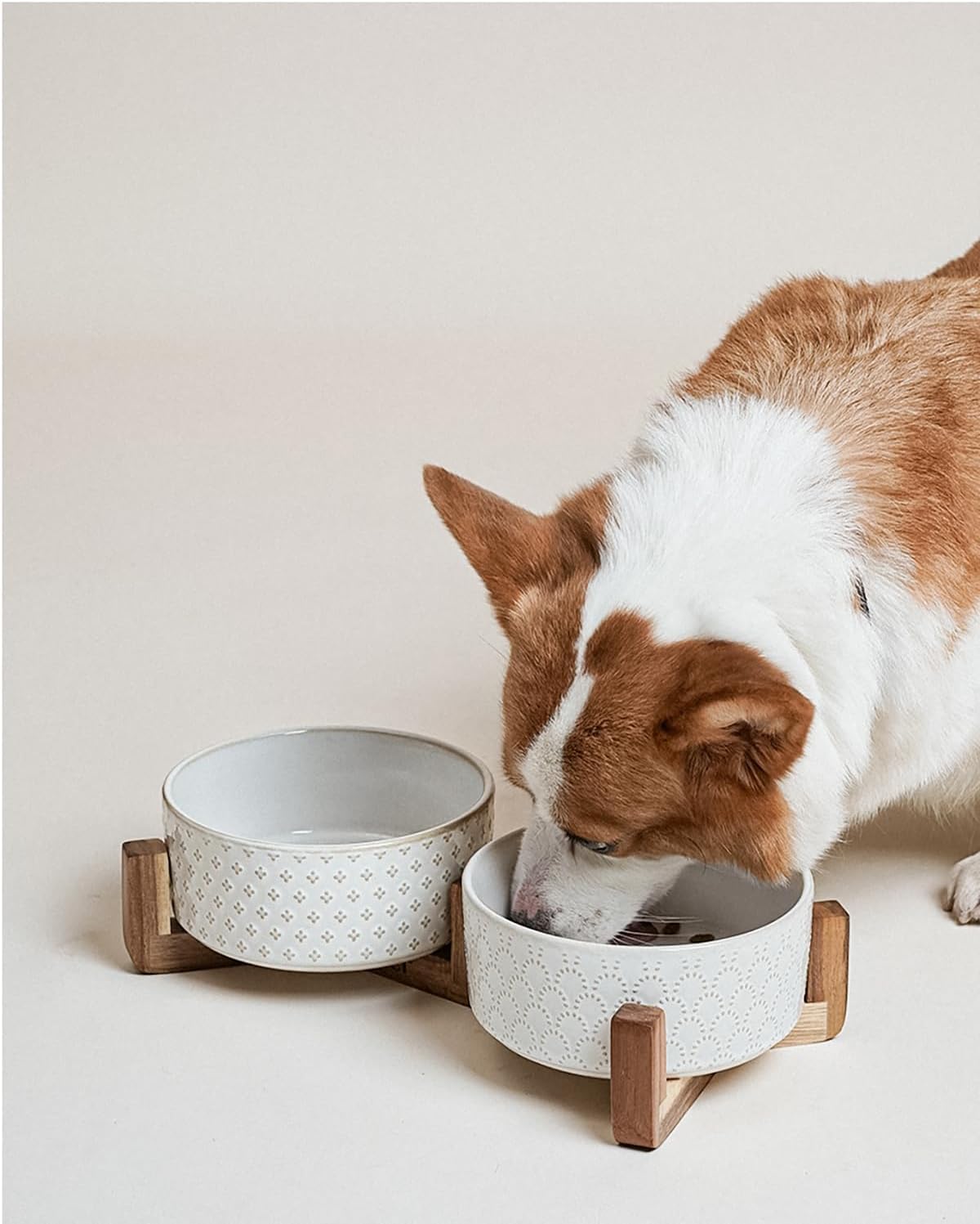 LE TAUCI Ceramic Dog Bowls with Acacia Wood Stand - 7 Inch Food & Water Set for Medium-Large Dogs - Weighted Pet Bowls - Image 7