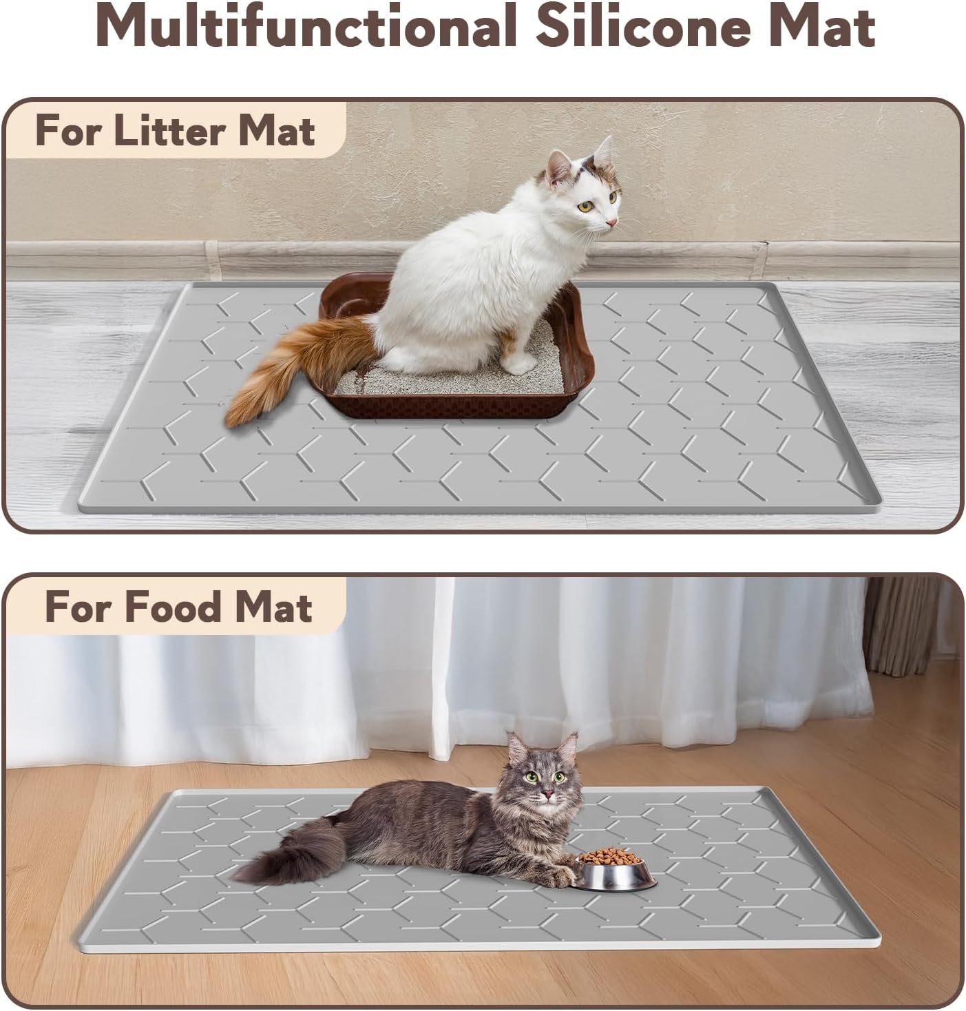 Garoopion Cat Litter Box Mat, Large 40" X 28" Litter Trapping Mat for Cats, Waterproof Silicone Pad for Floor, Gray - Image 6