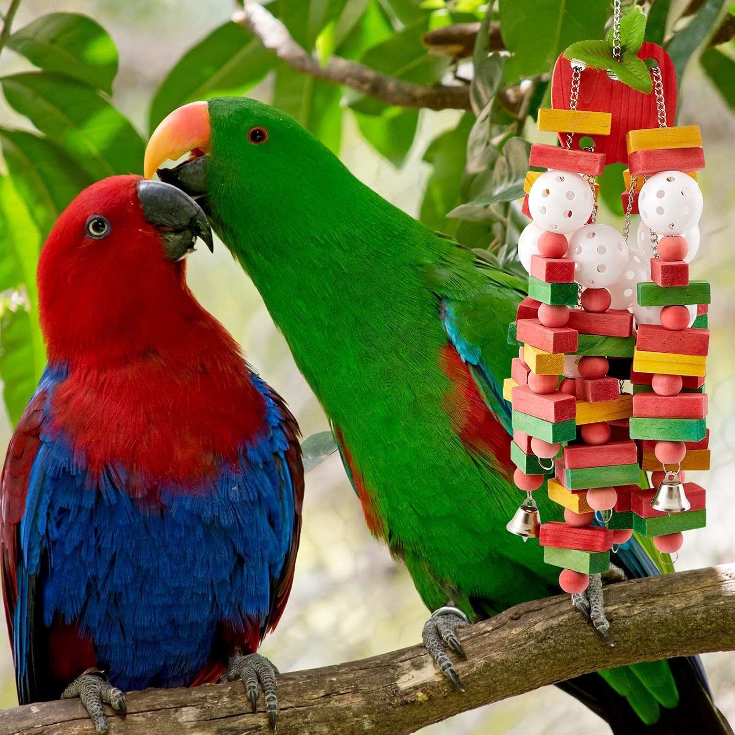 Seenelling 4 Pcs Extra Large Bird Parrot Toy Multicolored Natural Wooden Parrot Cage Chewing Toys for Large Medium Macaws Cockatoos African Grey Birds (Block and Ball) - Image 5