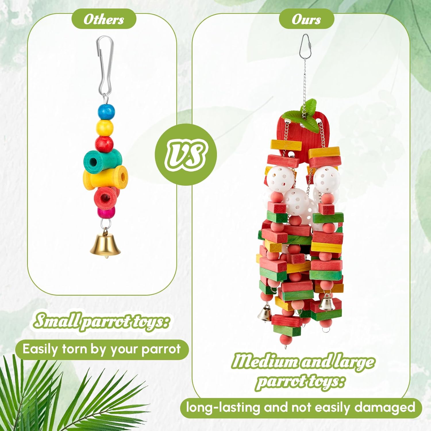 Seenelling 4 Pcs Extra Large Bird Parrot Toy Multicolored Natural Wooden Parrot Cage Chewing Toys for Large Medium Macaws Cockatoos African Grey Birds (Block and Ball) - Image 7