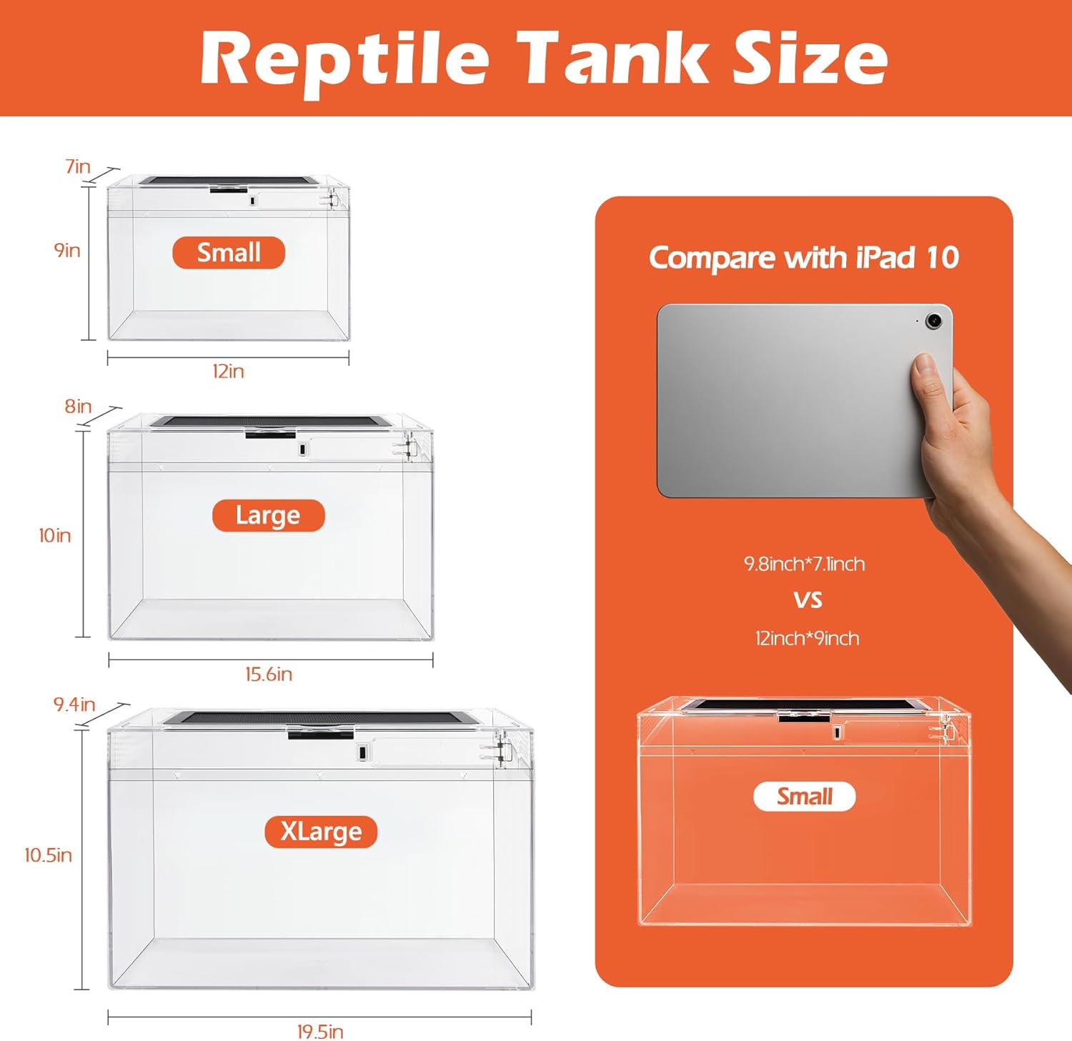 AZV Reptile Tank Starter Kit,8 Piece Escape Proof Hermit Crab Cage Large | All In One Lizard Terrarium,Multi-Vent Compatible Gecko Habitat,Clear PC Material Frog Enclosure,Easy-Clean Waterproof Base - Image 2