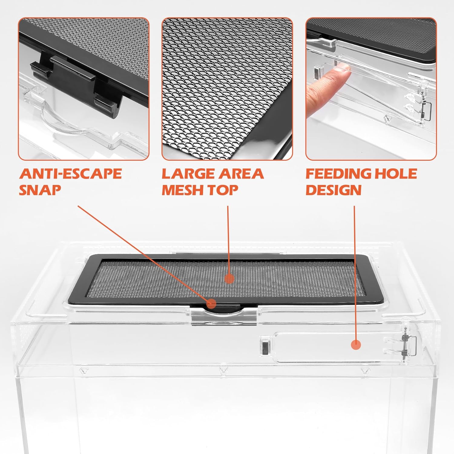 AZV Reptile Tank Starter Kit,8 Piece Escape Proof Hermit Crab Cage Large | All In One Lizard Terrarium,Multi-Vent Compatible Gecko Habitat,Clear PC Material Frog Enclosure,Easy-Clean Waterproof Base - Image 4