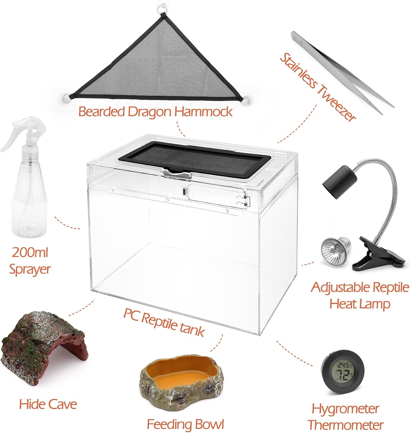 AZV Reptile Tank Starter Kit,8 Piece Escape Proof Hermit Crab Cage Large | All In One Lizard Terrarium,Multi-Vent Compatible Gecko Habitat,Clear PC Material Frog Enclosure,Easy-Clean Waterproof Base - Image 8