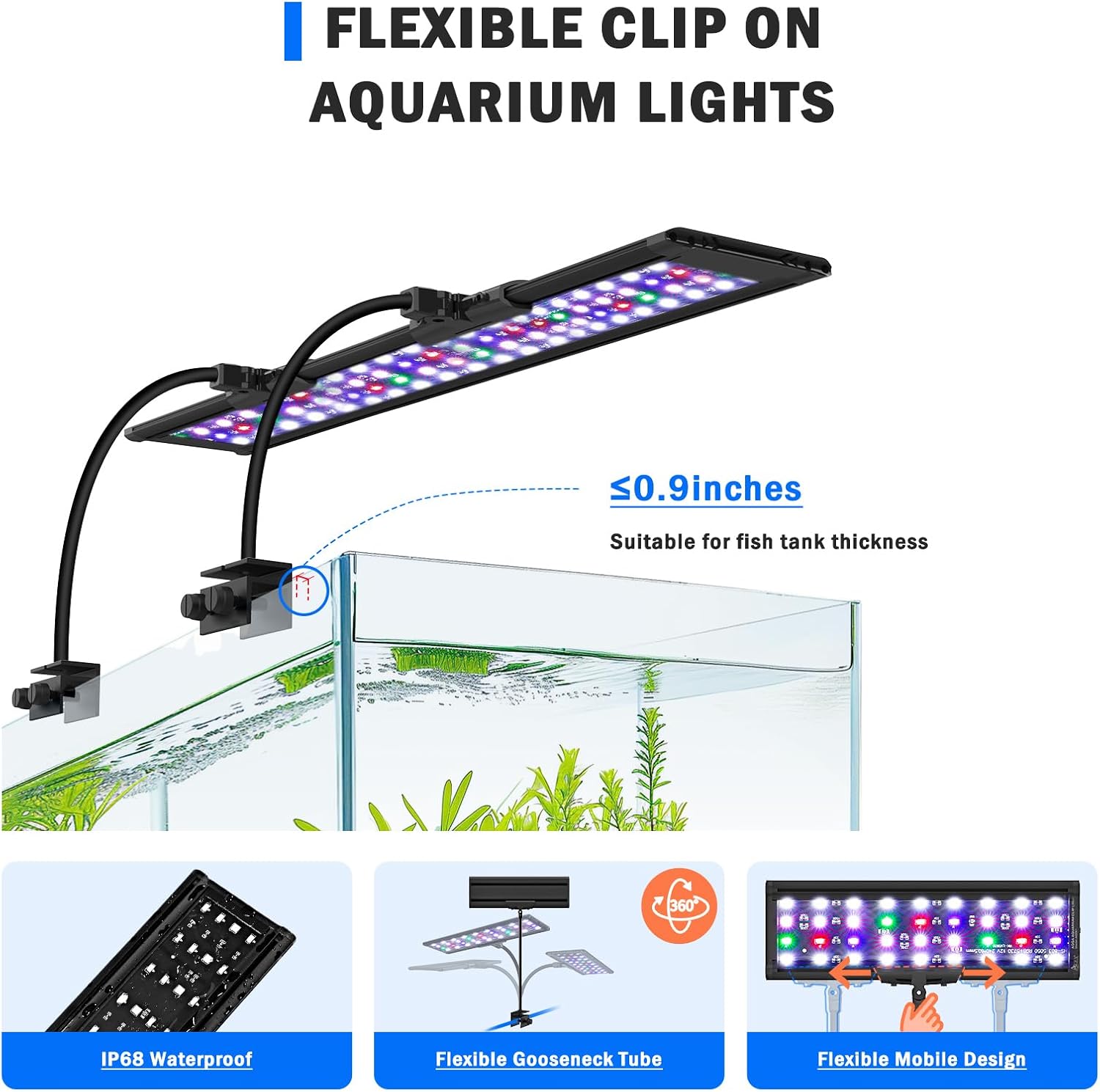 AQQA LED Aquarium Light, 24/7 Mode Clip on Fish Tank Light with Memory Function, DIY Mode Full Spectrum Aquarium Plant Light, Adjustable Timer/Brightness, IP68 Waterproof for 32-40 Inch Fish Tank 30W - Image 4