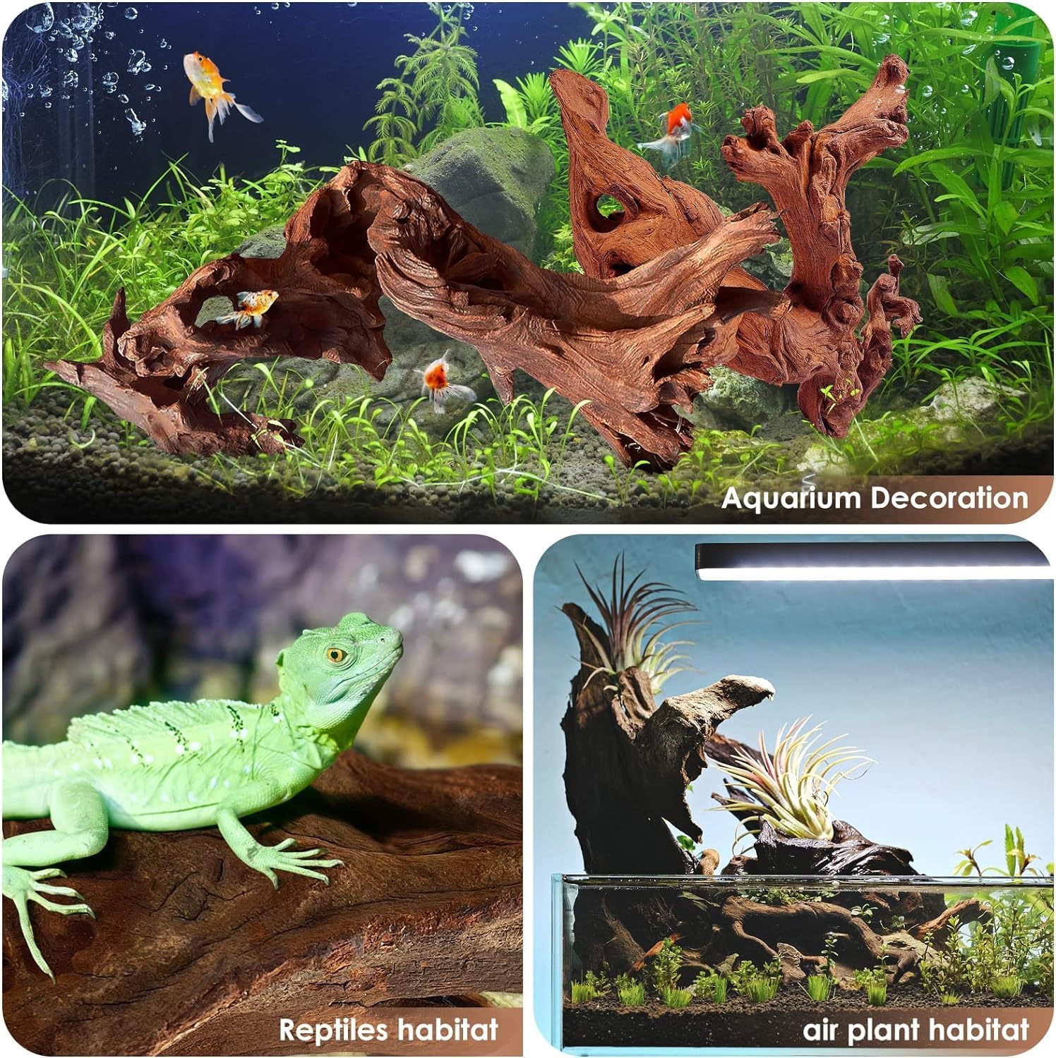 Jorewood Natural Large Aquarium Driftwood for Fish Tanks & Reptile Terrariums – 100% Safe Fish Tank Decorations, 2-Piece 10-14 Inch Unique Twisted Branches Low Tannin, Easy to Sink - Image 4
