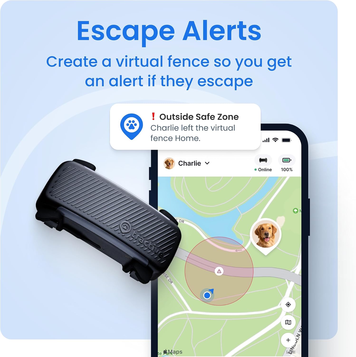 Tractive Smart Dog GPS Tracker with 6 Month Subscription | Live Pet Tracker with Virtual Fence | Vital Signs Monitoring of Heart & Respiratory Rate | Bark Monitoring | Dog Collar Attachment (Brown) - Image 3