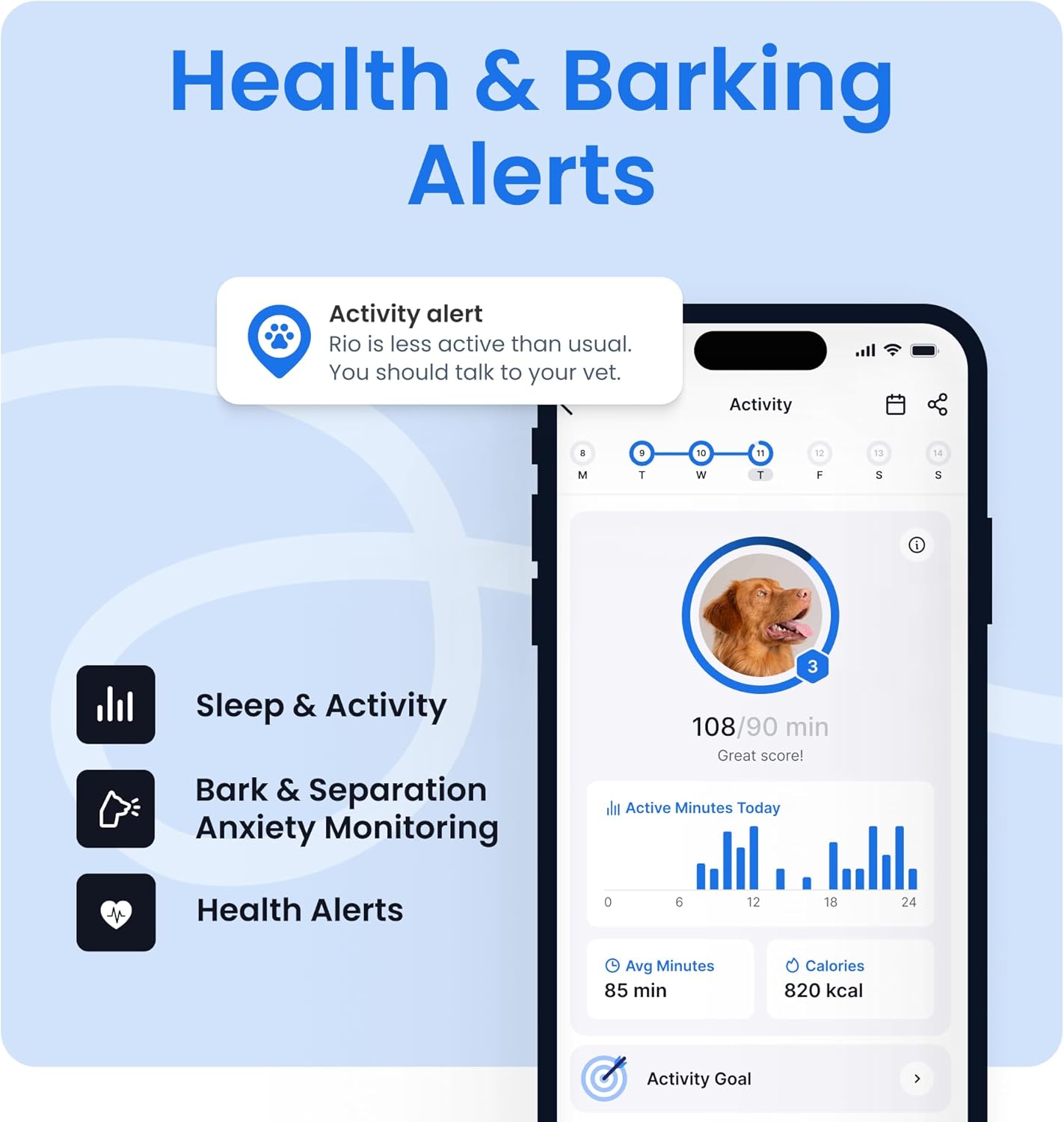 Tractive Smart Dog GPS Tracker with 6 Month Subscription | Live Pet Tracker with Virtual Fence | Vital Signs Monitoring of Heart & Respiratory Rate | Bark Monitoring | Dog Collar Attachment (Brown) - Image 5