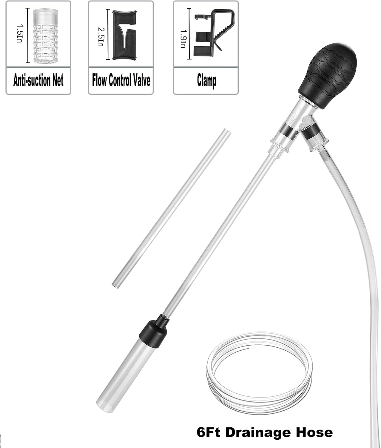Carefree Fish Aquarium Gravel Cleaner 6Ft Hose Fish Tank Water Changer Sand Vacuum Silicone Airbag Adjustable Length ABS(for 5~20Gal Tank) 2026 New Upgrade Version - Image 5