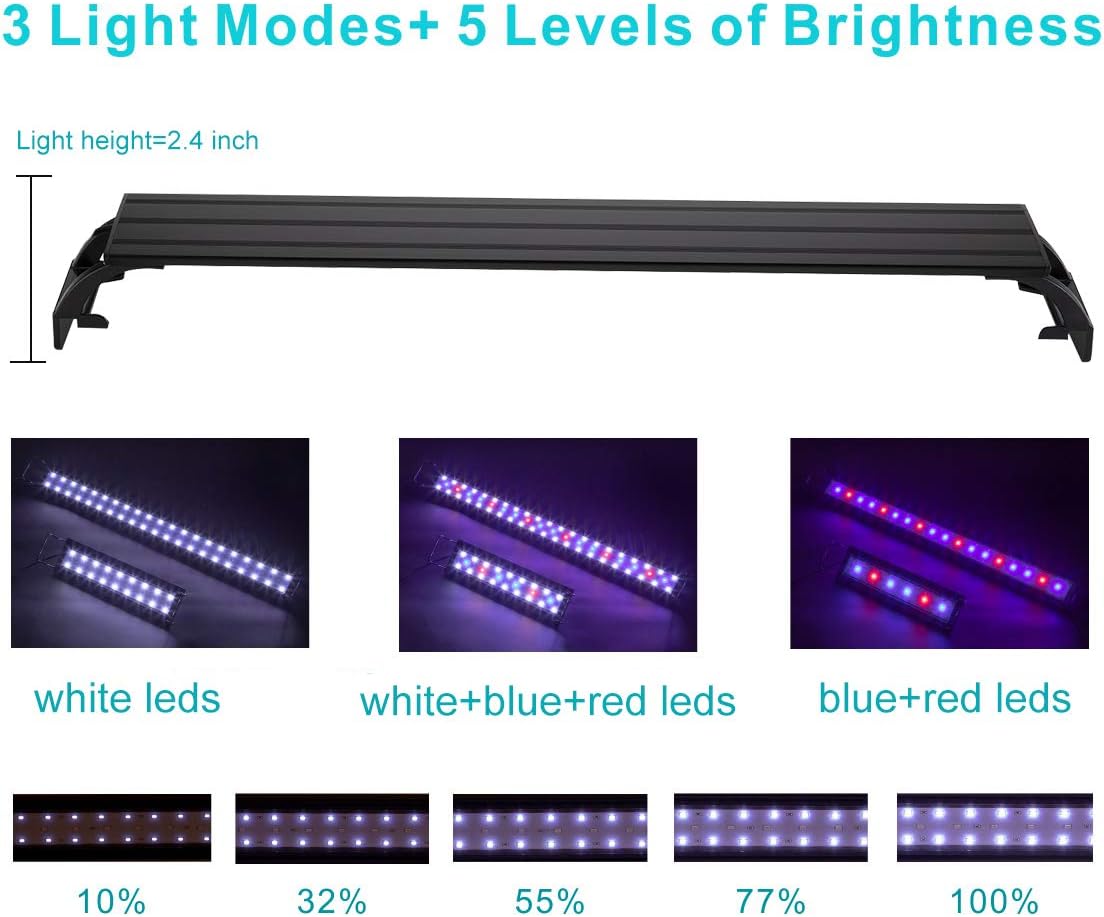 hygger 32W Full Spectrum Aquarium Light with Aluminum Alloy Shell Extendable Brackets, White Blue Red LEDs, External Controller, for Freshwater Fish Tank (46-52 inch) - Image 4