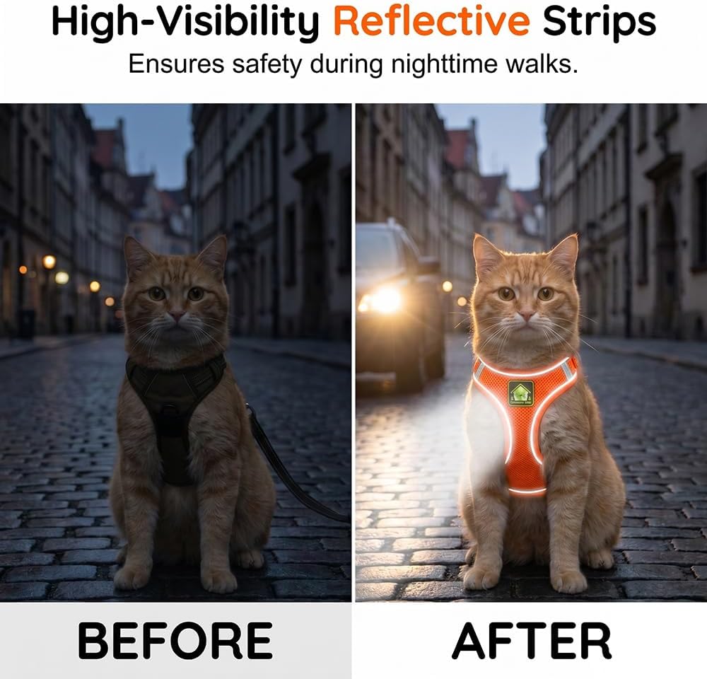 Cat Harness and Leash, 2026 New Cat Harness Escape Proof for Small Medium Large Cats, Breathable Adjustable Vest Harnesses with Reflective Strip for Walking Travel Camping (Orange, S) - Image 3