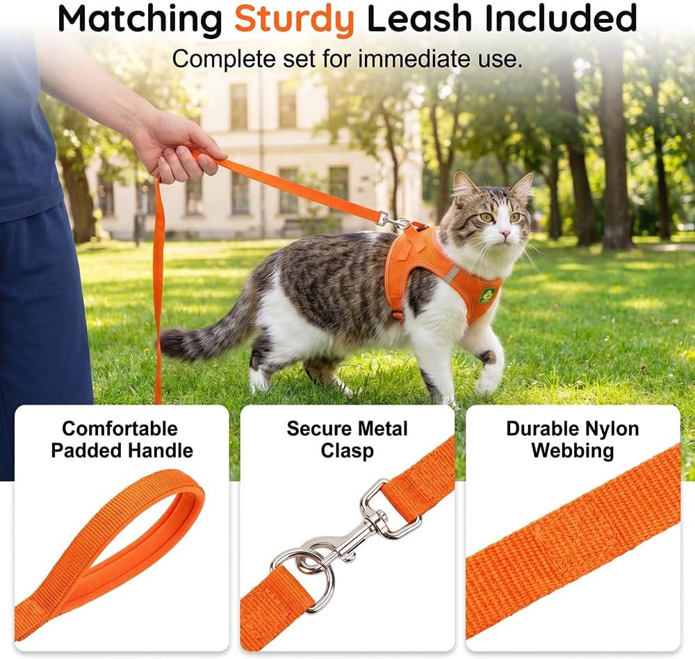 Cat Harness and Leash, 2026 New Cat Harness Escape Proof for Small Medium Large Cats, Breathable Adjustable Vest Harnesses with Reflective Strip for Walking Travel Camping (Orange, S) - Image 5