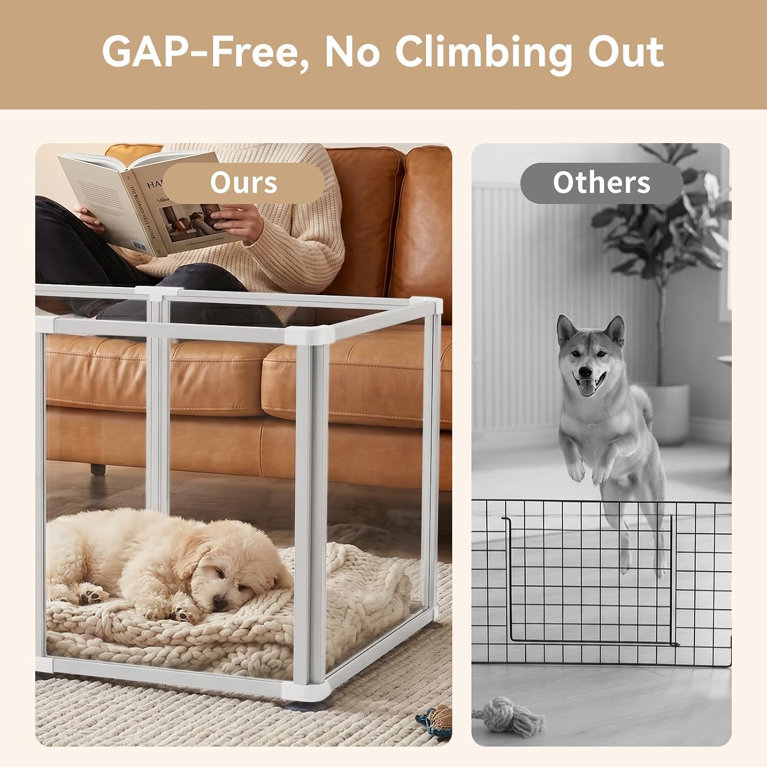 Clear Acrylic Dog Play Pen Indoor Pet Enclosure for Small Dogs & Cats, Outdoor Use with Door, Easy Assemble & Cleaning - Image 8