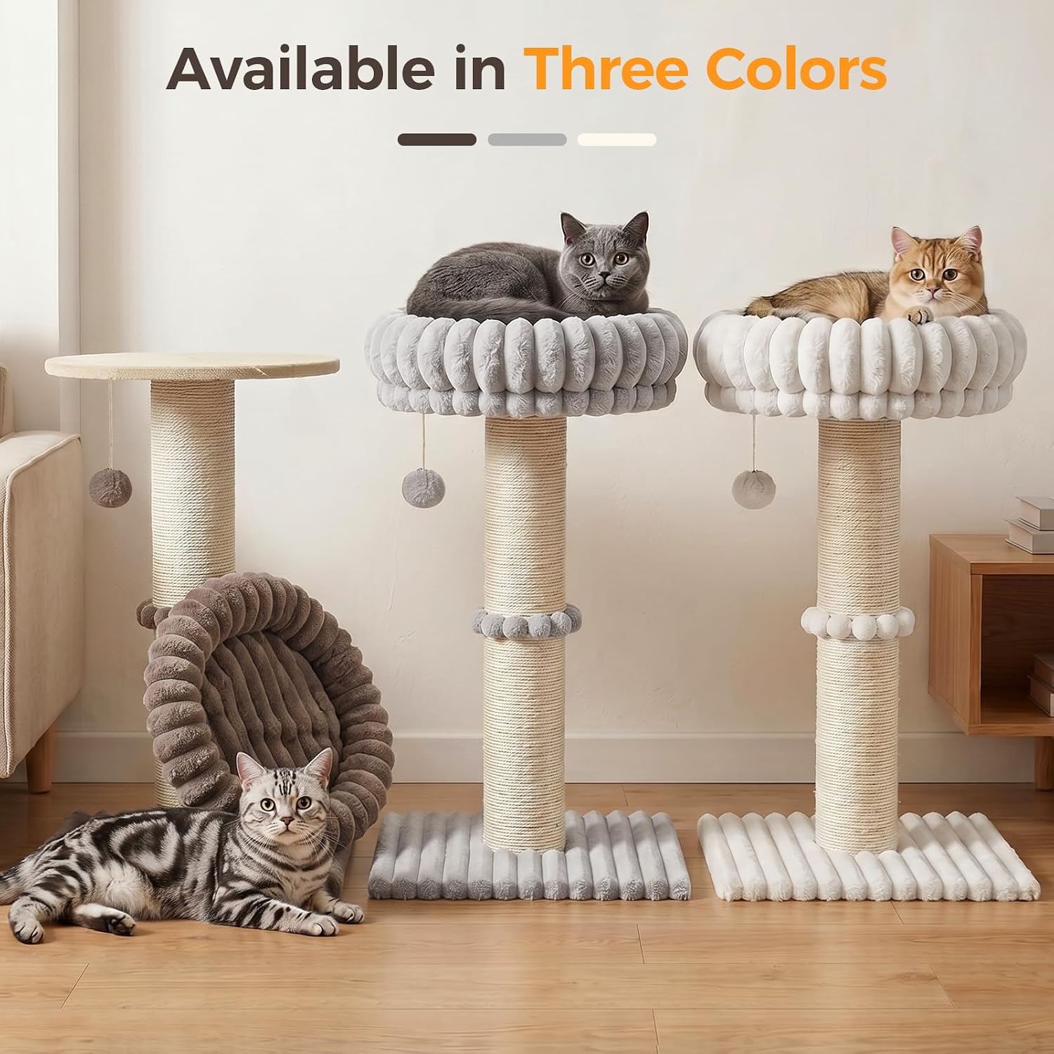Avont 29" Sisal Cat Scratching Post with Large Plush Perch, Cream | Large Cat Scratcher Tower & Plush Elevated Cat Bed with Removable & Washable Cover, Sturdy Cat Perch for Indoor Cats - Image 7