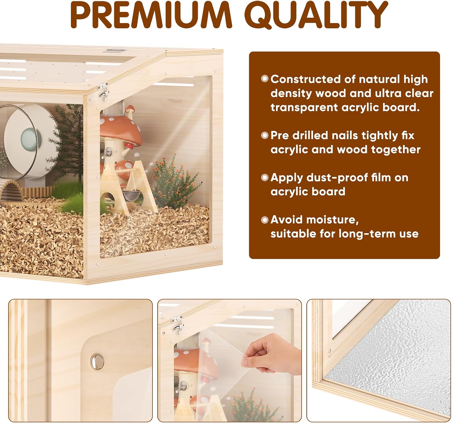 Wooden Hamster Cage, 40inch Large Hamster Enclosure with Openable Top & Stabilized Acrylic for Small Animals, Guinea Pig, Rabbit, Rat, 40" L x 20''W x 20''H Hamster Habitat with Multi-Vent - Image 3