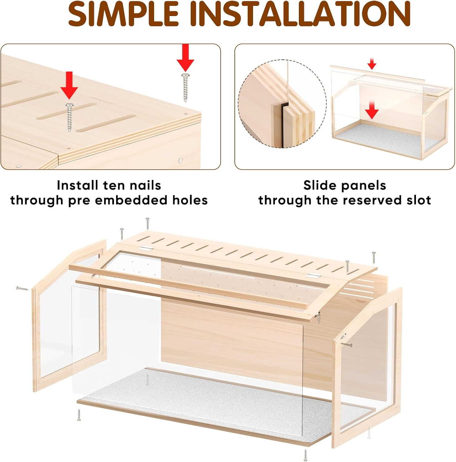 Wooden Hamster Cage, 40inch Large Hamster Enclosure with Openable Top & Stabilized Acrylic for Small Animals, Guinea Pig, Rabbit, Rat, 40" L x 20''W x 20''H Hamster Habitat with Multi-Vent - Image 7