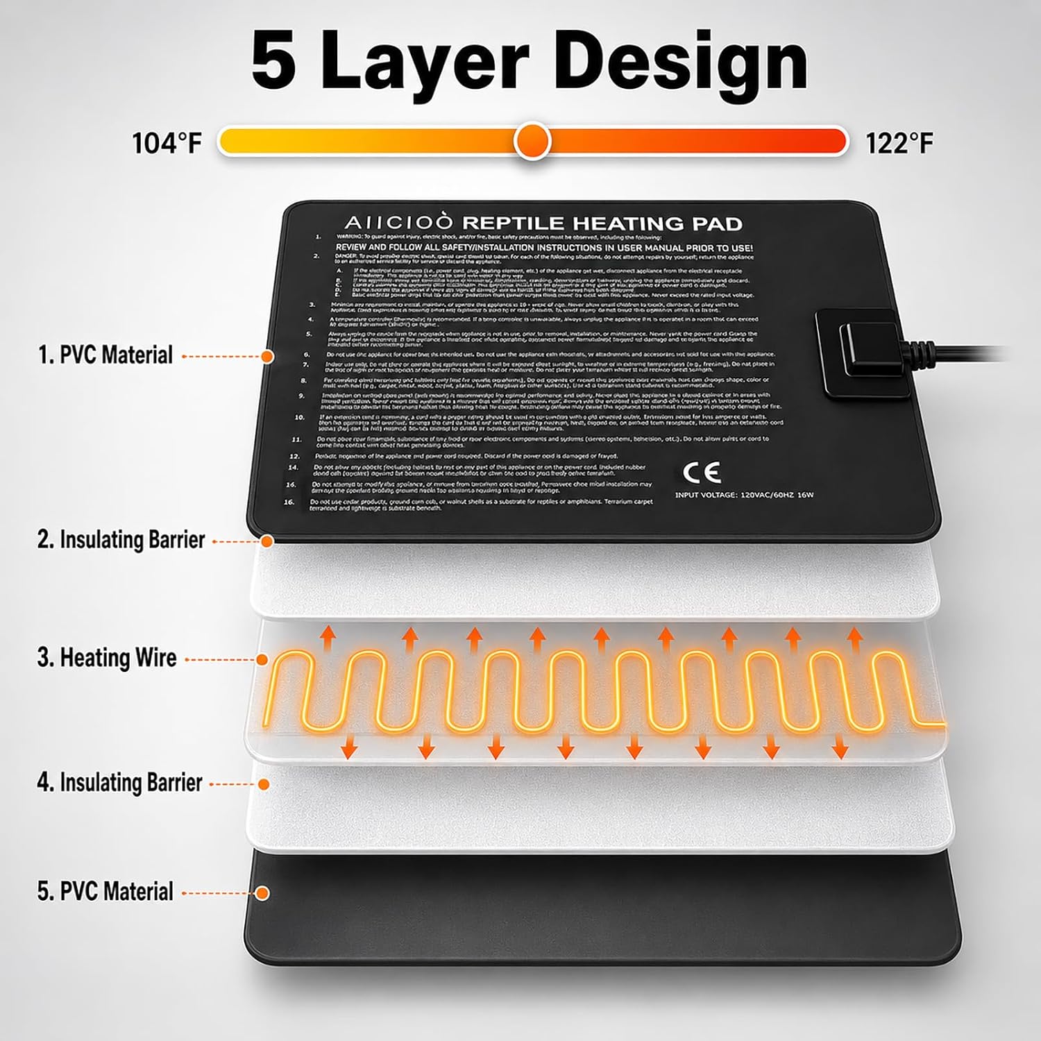Aiicioo Under Tank Heater Thermostat - Reptile Heating Pad with Temperature Control Reptile Heat Mat for Combo Set for Hermit Crab Lizard Terrarium 16W - Image 3