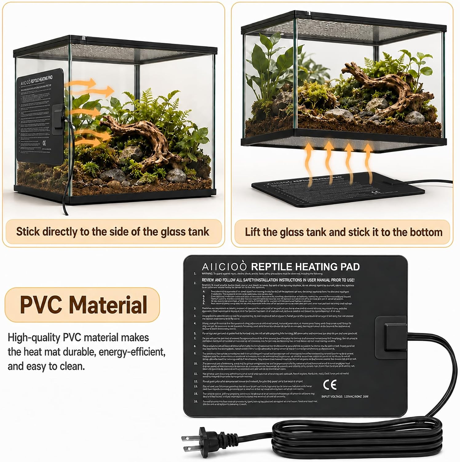 Aiicioo Under Tank Heater Thermostat - Reptile Heating Pad with Temperature Control Reptile Heat Mat for Combo Set for Hermit Crab Lizard Terrarium 16W - Image 4