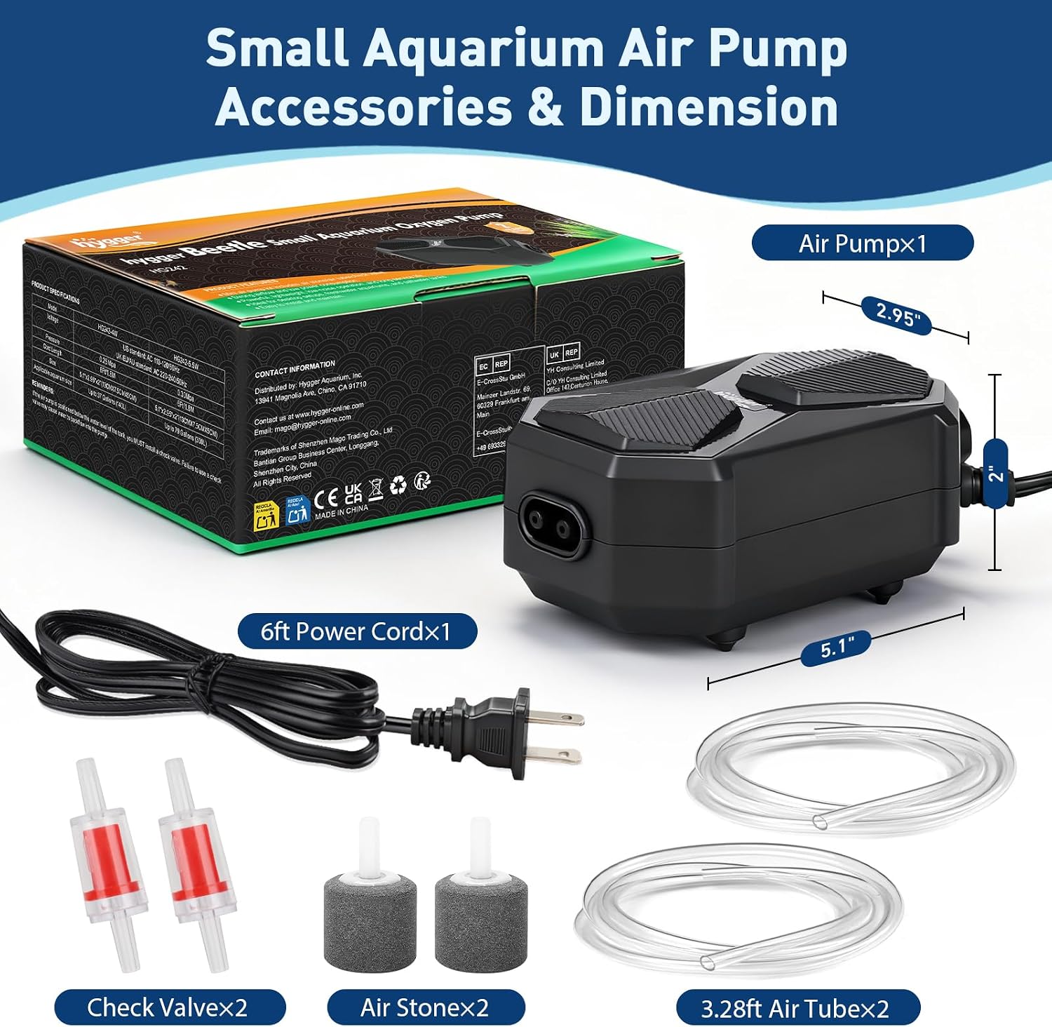 hygger Aquarium Air Pump, Ultra Quiet Oxygen Aerator with Air Stone Airline Tubing Check Valve, Aquarium Fish Tank Air Bubbler for 3 to 79 Gallon Tank and Bucket - Image 3