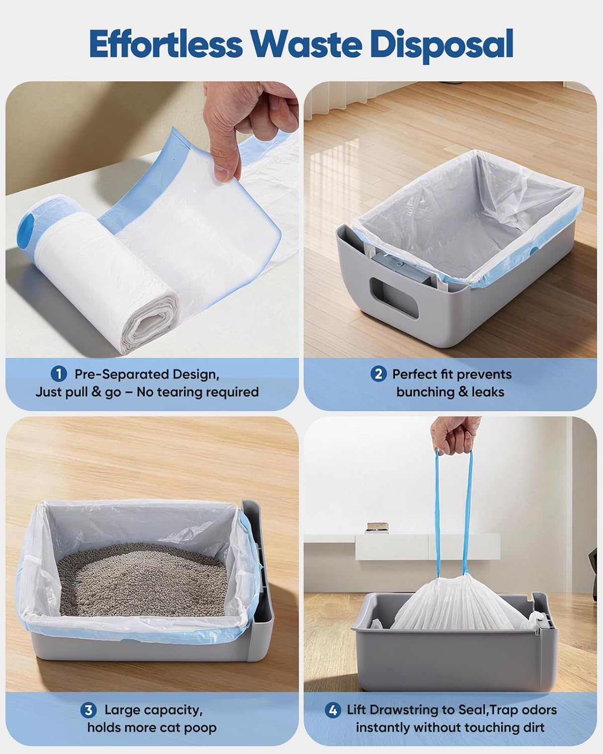 50 Count 26"x11.8" Self-Cleaning Cat Litter Bags - Heavy Duty Litter Box Liners for Cumrige Fumoi & Fsitego Automatic Litter Boxes - Pre-Separated Kitty Litter Bags with Drawstring(10-12 Gallon) - Image 8