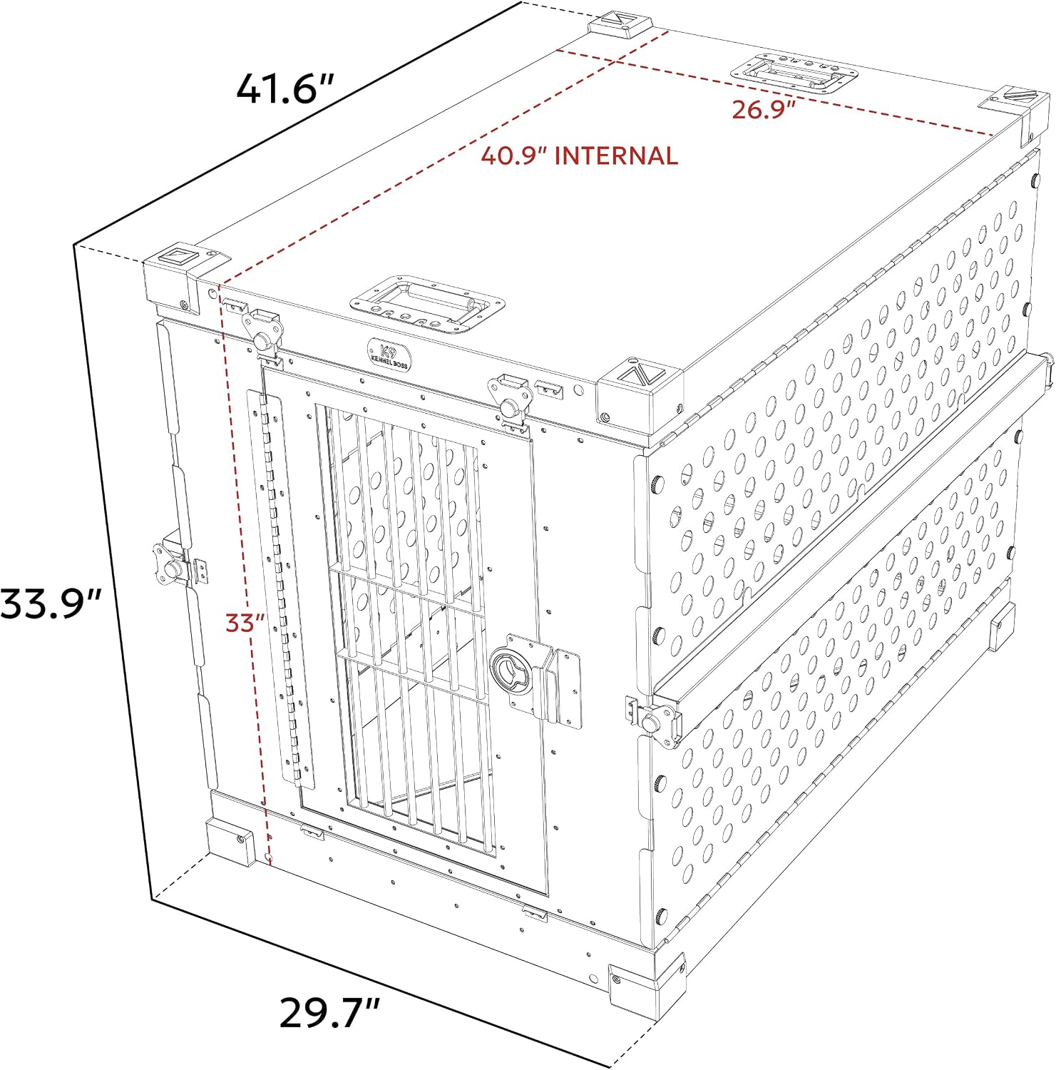 K9 Kennel Boss Aluminum Collapsible Dog Crate, Heavy Duty Folding Kennel - Large (Gray) - Image 11