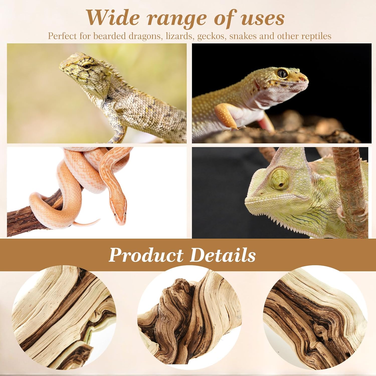 Janinka 10-12" Length Large Wood Reptile Branch for Bearded Dragon Driftwood Reptile Climbing Habitat Decoration for Terrarium Tree Trunk Ornament Gecko Frog Chameleon Spider - Image 4