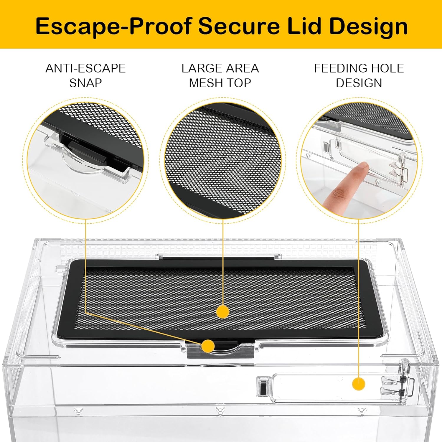 HELIME Reptile Tank 7 Piece Starter Kit with Escape Proof Locking Lid XL | All in One lizard Terrarium,Polycarbonate Leopard Gecko Enclosure Frogs Cage with Light,Hygrometer,Hide,Tweezer,Bowl,Sprayer - Image 5