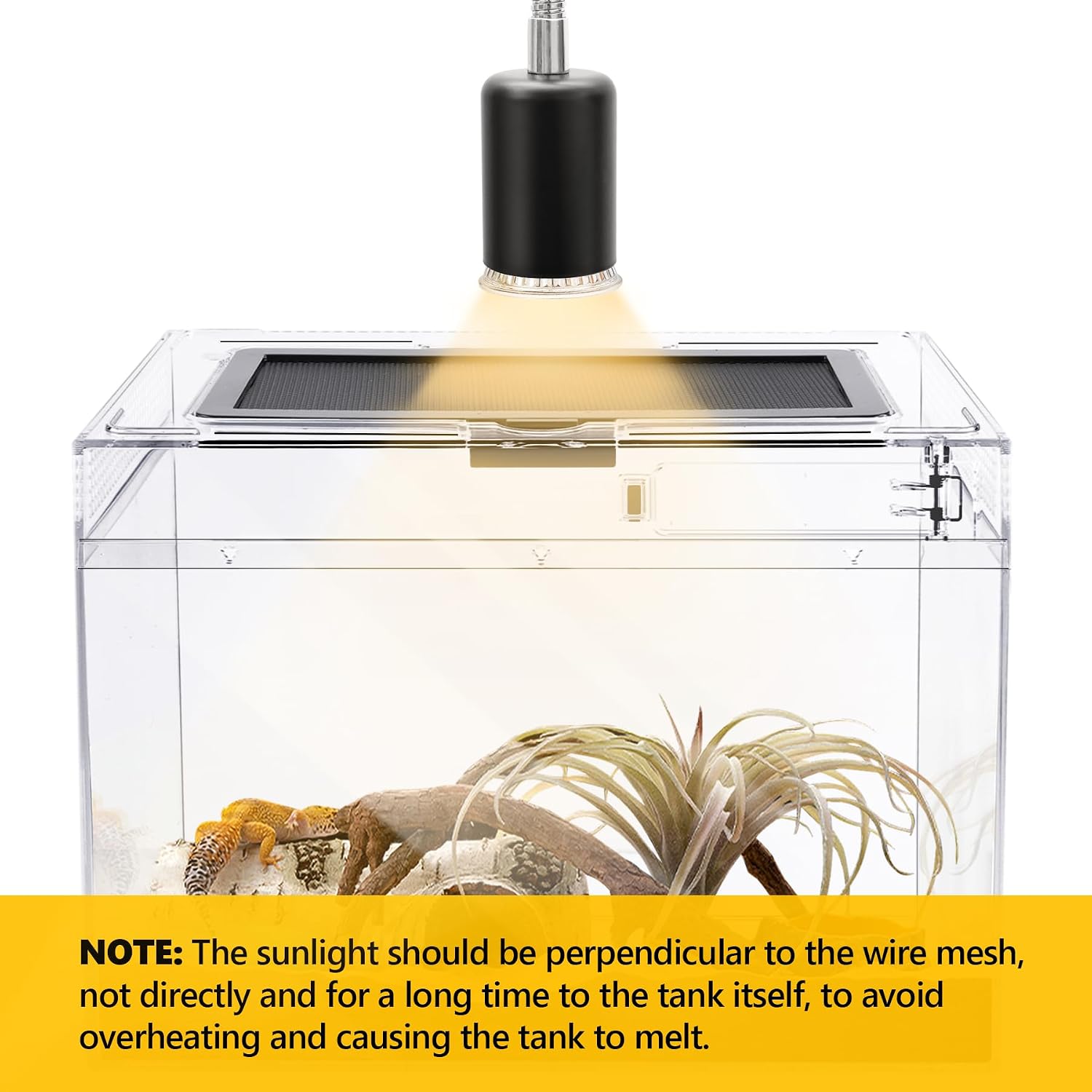 HELIME Reptile Tank 7 Piece Starter Kit with Escape Proof Locking Lid XL | All in One lizard Terrarium,Polycarbonate Leopard Gecko Enclosure Frogs Cage with Light,Hygrometer,Hide,Tweezer,Bowl,Sprayer - Image 9