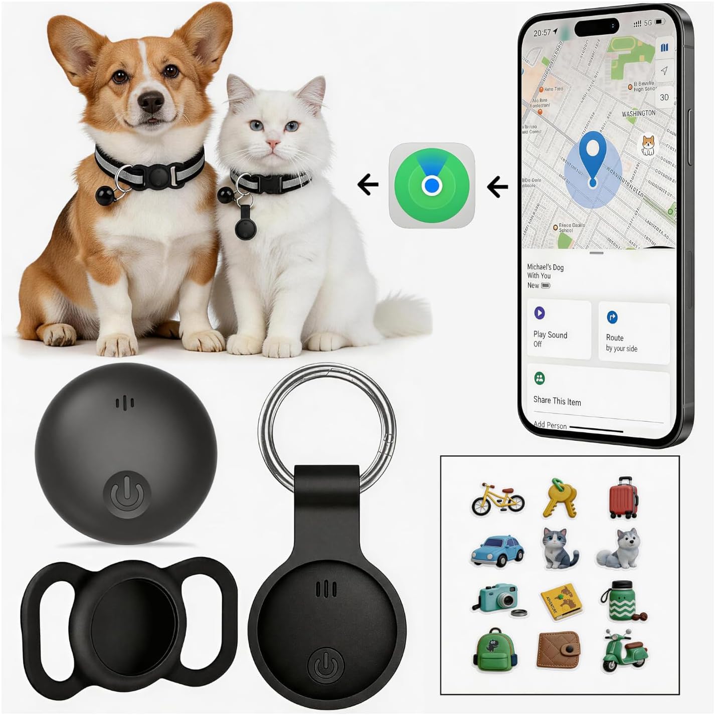 GPS Tracker for Dogs, Smart Collar with Real-Time Location - Pet Location Tracker with Holder, No Monthly Fee/No SIM Card, Works with iOS Find My【Apple MFi Certified】 , Ultra-Slim, IP68 Waterproof