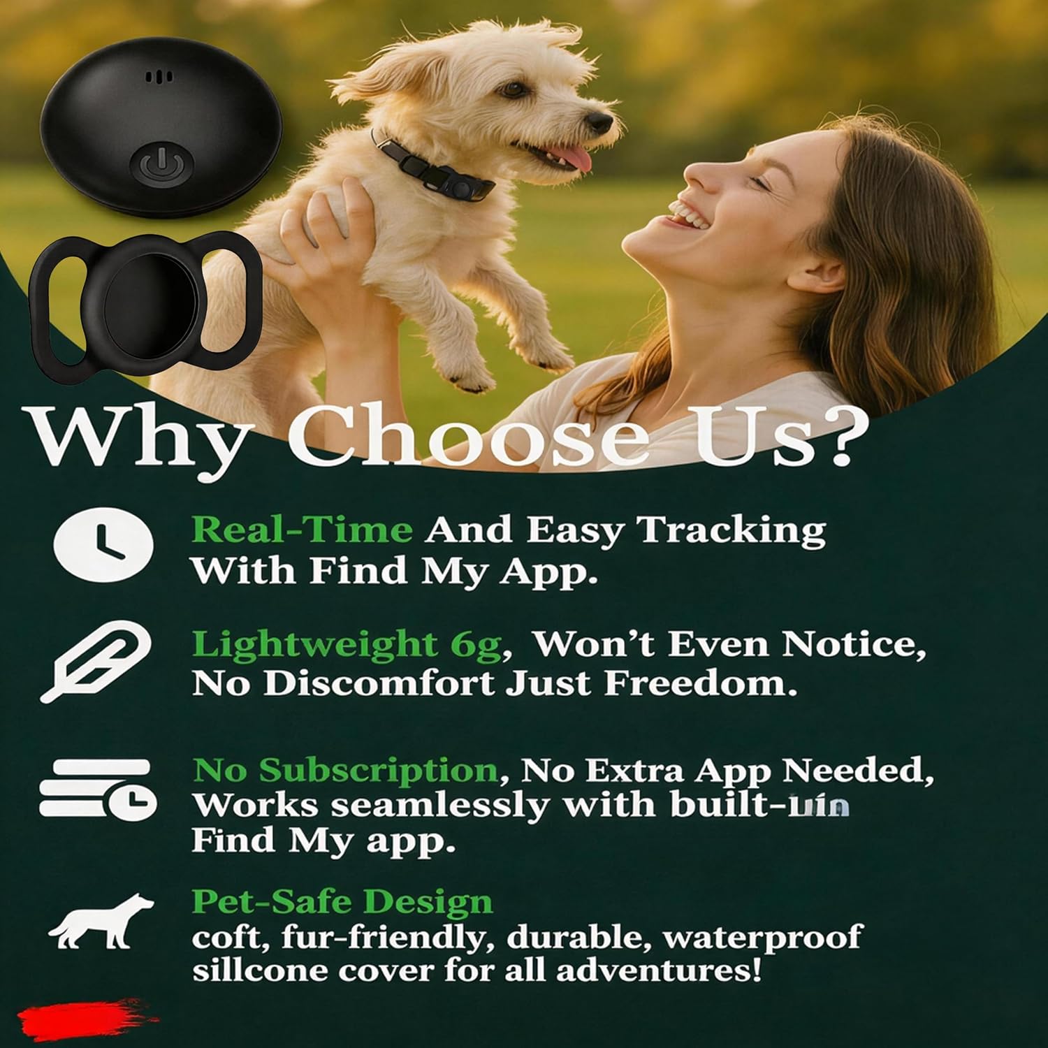 GPS Tracker for Dogs, Smart Collar with Real-Time Location - Pet Location Tracker with Holder, No Monthly Fee/No SIM Card, Works with iOS Find My【Apple MFi Certified】 , Ultra-Slim, IP68 Waterproof - Image 4