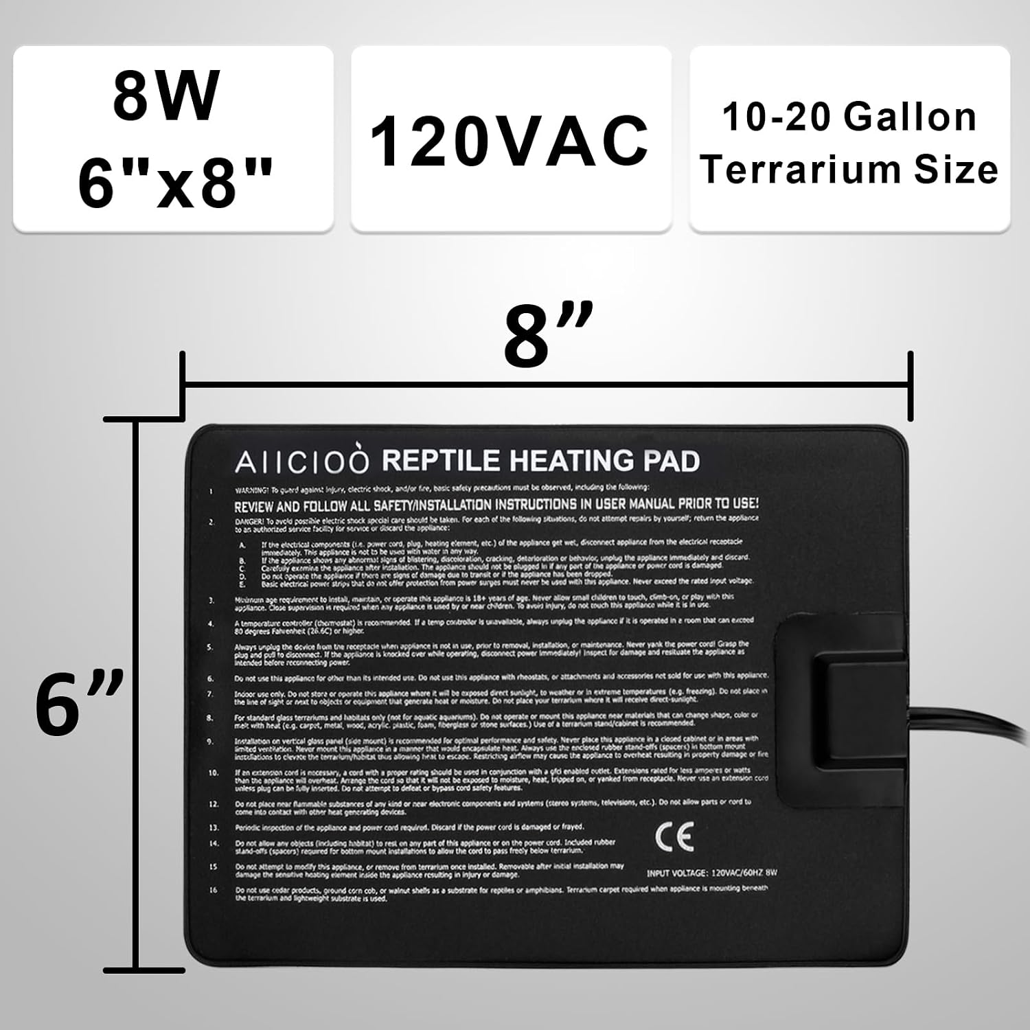 Aiicioo Under Tank Heater Thermostat - Reptile Heating Pad with Temperature Control Reptile Heat Mat for Combo Set for Hermit Crab Lizard Terrarium 8W - Image 2