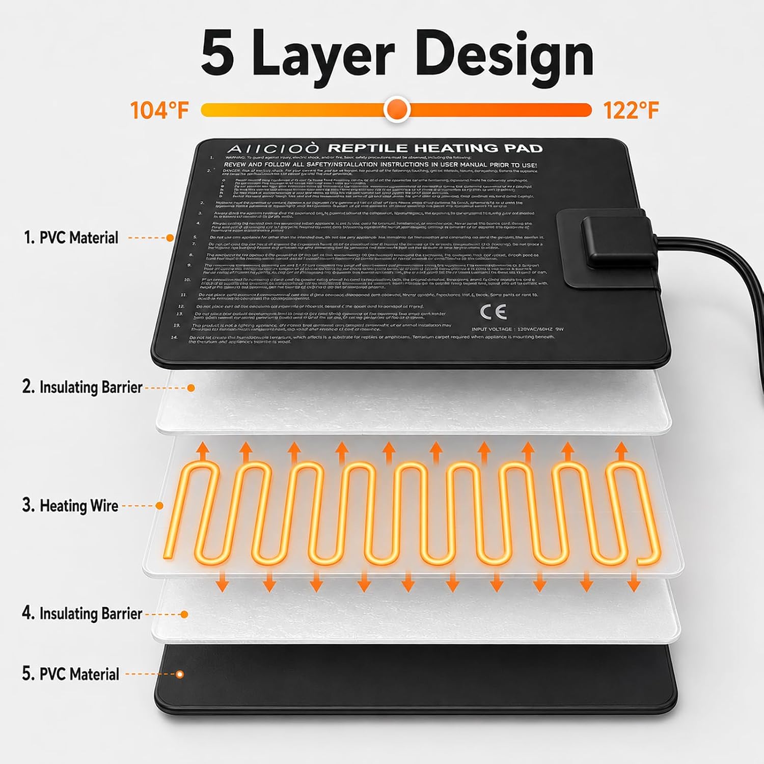 Aiicioo Under Tank Heater Thermostat - Reptile Heating Pad with Temperature Control Reptile Heat Mat for Combo Set for Hermit Crab Lizard Terrarium 8W - Image 3