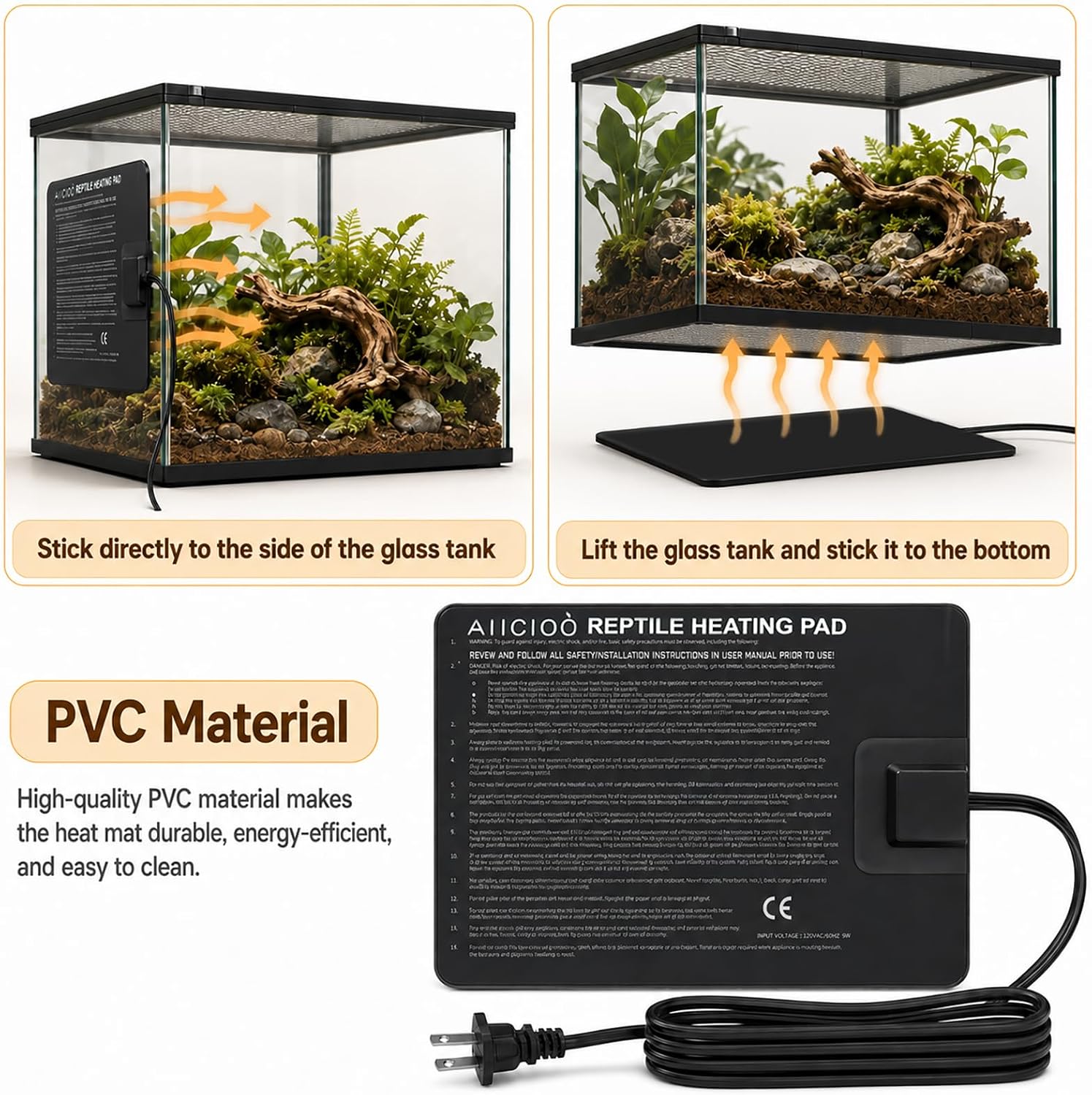 Aiicioo Under Tank Heater Thermostat - Reptile Heating Pad with Temperature Control Reptile Heat Mat for Combo Set for Hermit Crab Lizard Terrarium 8W - Image 4