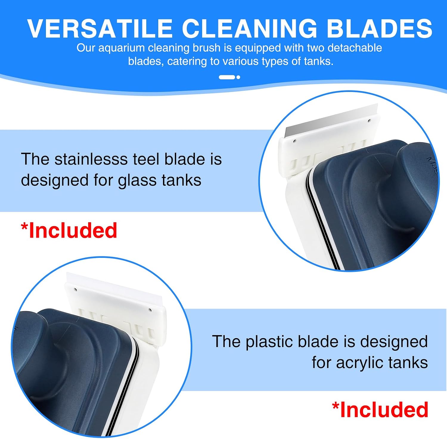 fishkeeper Aquarium Strong Magnetic Glass Cleaner Brush, Fish Tank Algae Magnet Cleaning Tool with 2 Detachable Scrapers, Mag Float Scrubber for 0.25-0.375Inch Glass and Acrylic Tanks - Image 3