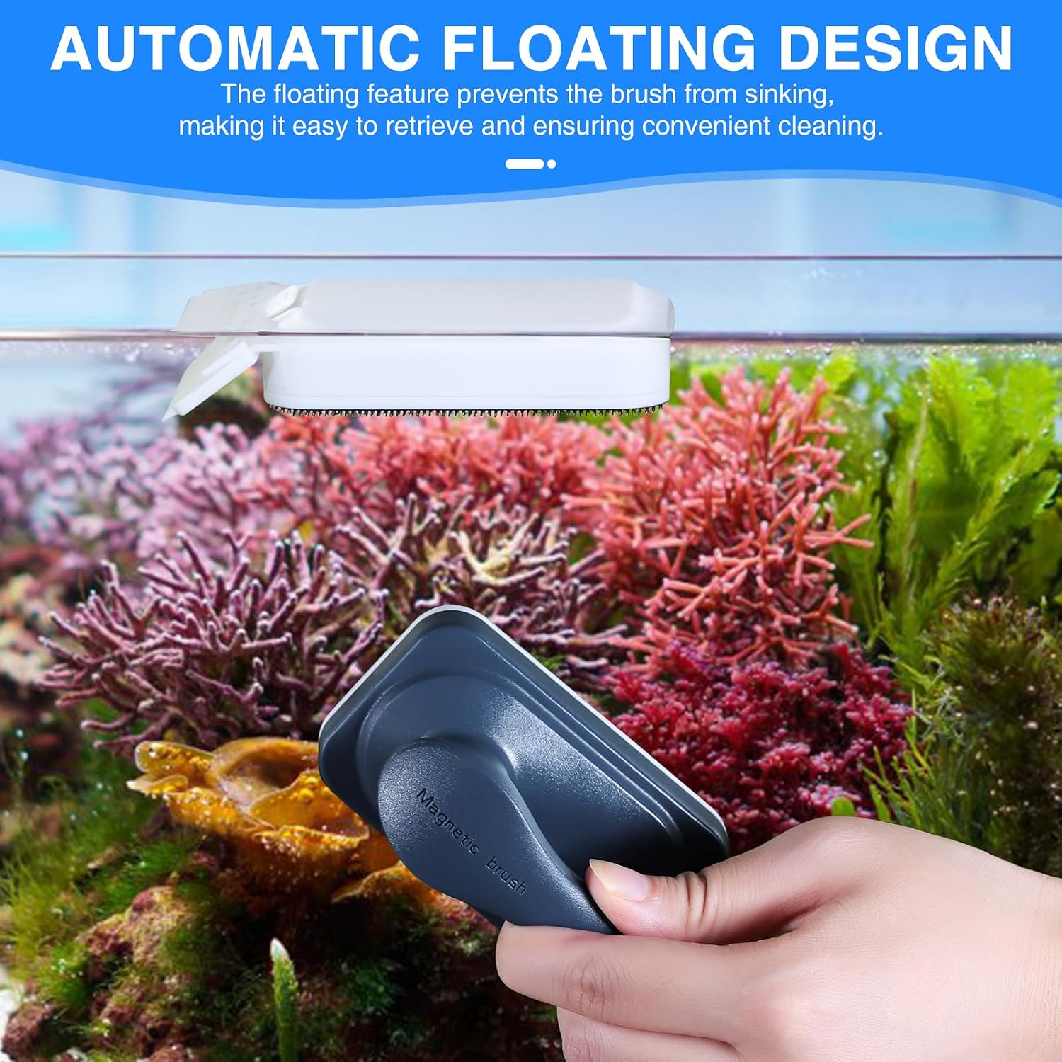 fishkeeper Aquarium Strong Magnetic Glass Cleaner Brush, Fish Tank Algae Magnet Cleaning Tool with 2 Detachable Scrapers, Mag Float Scrubber for 0.25-0.375Inch Glass and Acrylic Tanks - Image 4