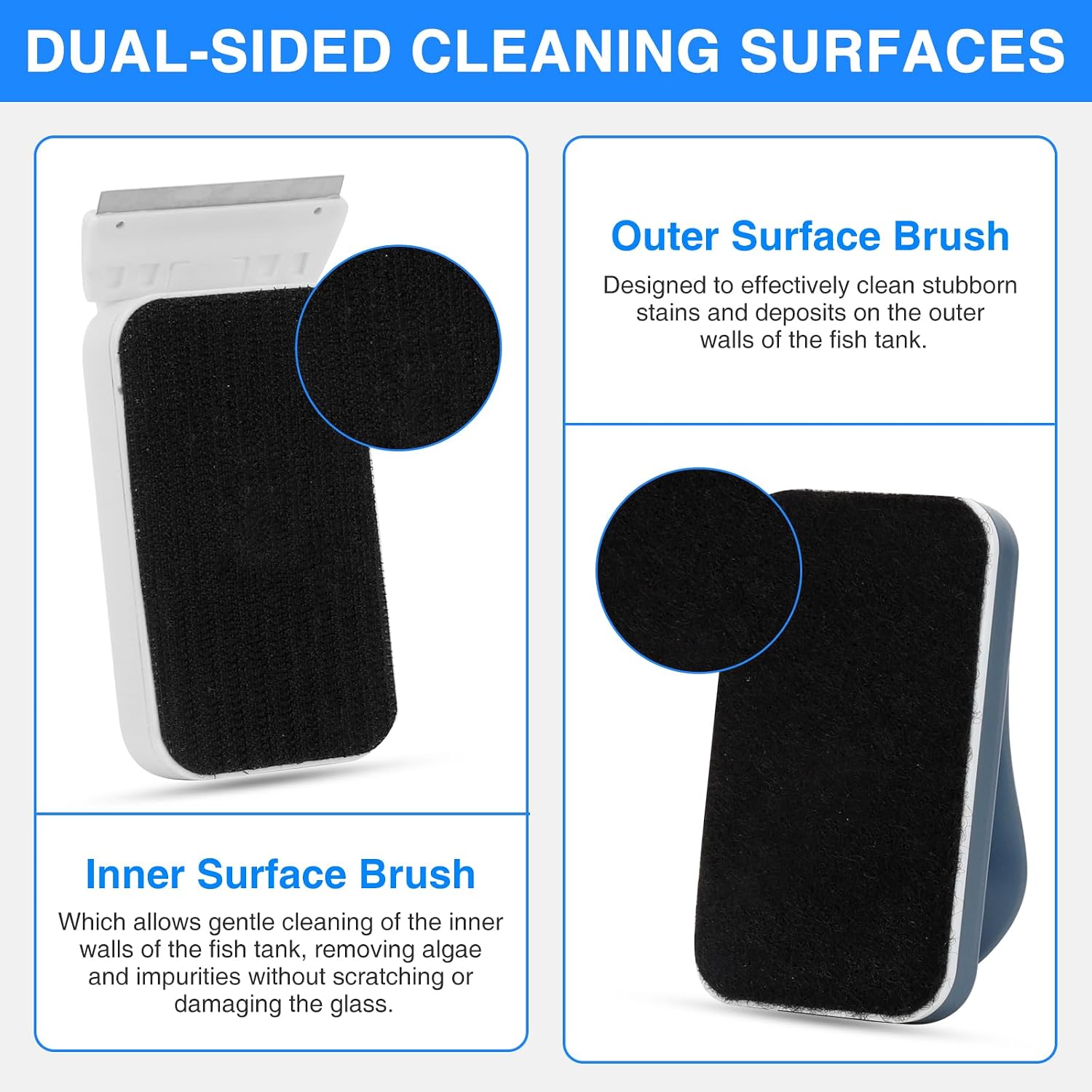 fishkeeper Aquarium Strong Magnetic Glass Cleaner Brush, Fish Tank Algae Magnet Cleaning Tool with 2 Detachable Scrapers, Mag Float Scrubber for 0.25-0.375Inch Glass and Acrylic Tanks - Image 5