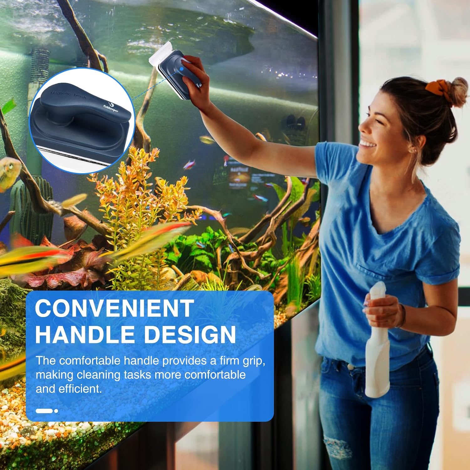 fishkeeper Aquarium Strong Magnetic Glass Cleaner Brush, Fish Tank Algae Magnet Cleaning Tool with 2 Detachable Scrapers, Mag Float Scrubber for 0.25-0.375Inch Glass and Acrylic Tanks - Image 6