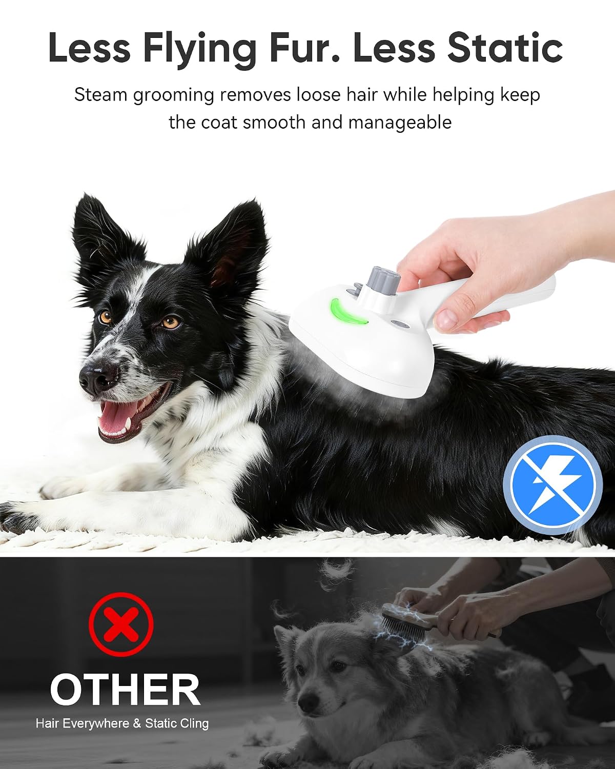 Pet Steam Brush Dog Cat 2026 New Grooming Comb for Shedding, Floating Hair, Smooth & Detangling, Gentle Cool Mist Softens Hair Reduces Static Helps Pets Who Dislike Bathing,2*Waterless Shampoo - Image 2