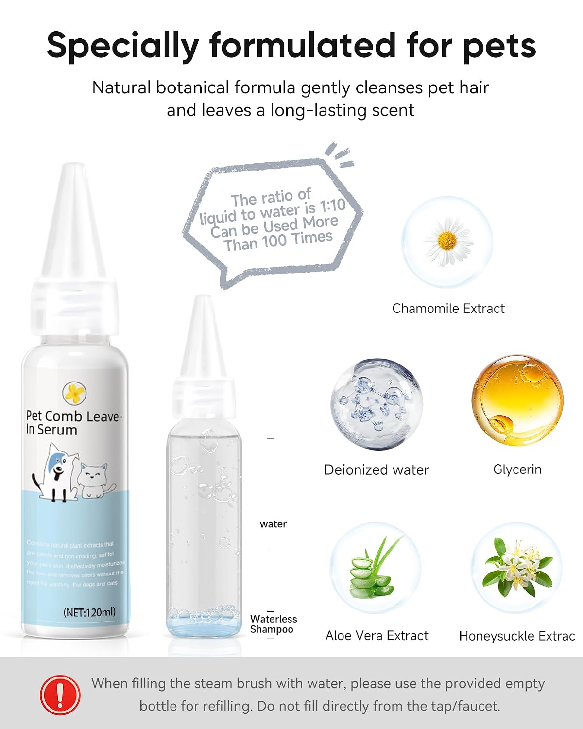 Pet Steam Brush Dog Cat 2026 New Grooming Comb for Shedding, Floating Hair, Smooth & Detangling, Gentle Cool Mist Softens Hair Reduces Static Helps Pets Who Dislike Bathing,2*Waterless Shampoo - Image 3