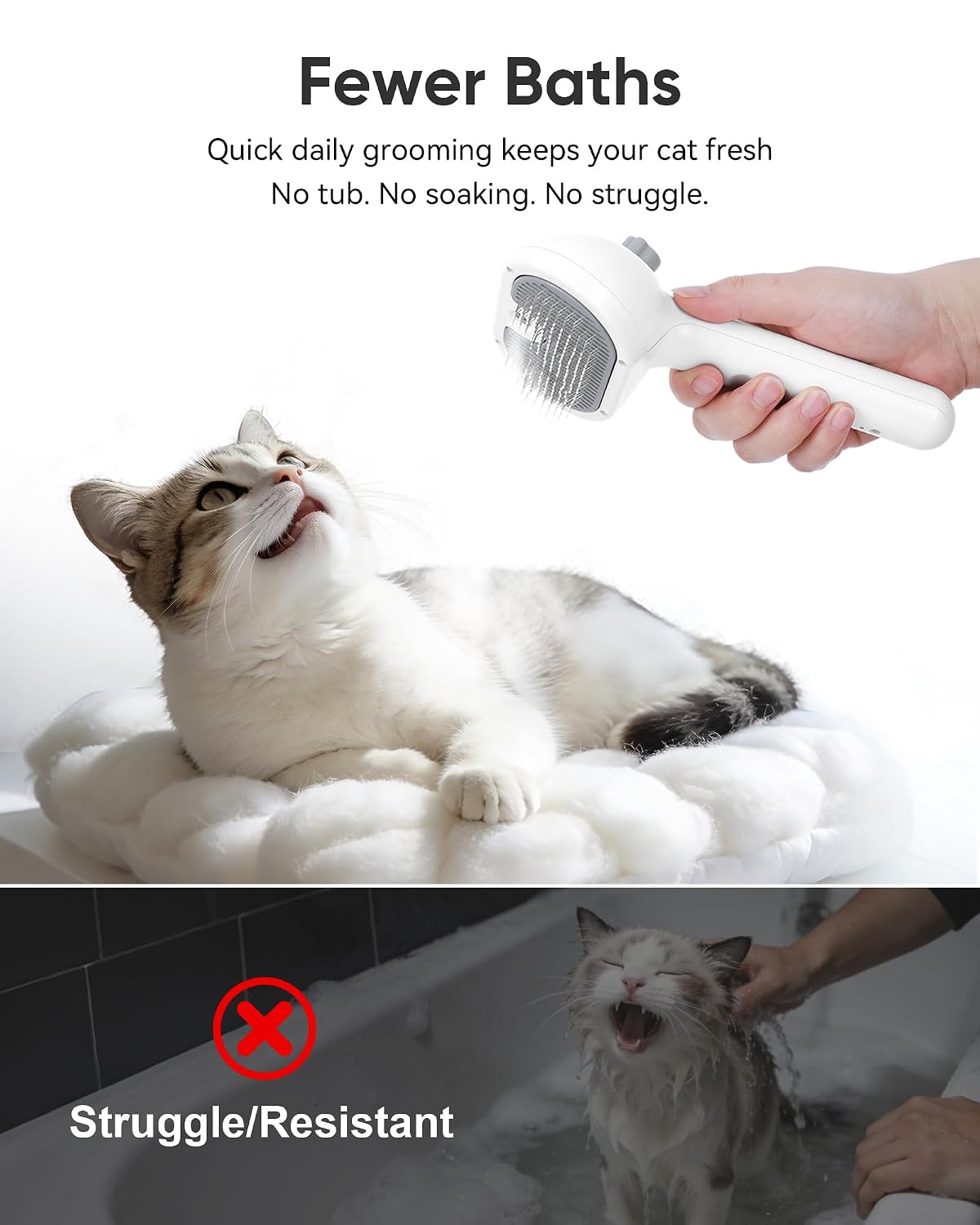 Pet Steam Brush Dog Cat 2026 New Grooming Comb for Shedding, Floating Hair, Smooth & Detangling, Gentle Cool Mist Softens Hair Reduces Static Helps Pets Who Dislike Bathing,2*Waterless Shampoo - Image 4