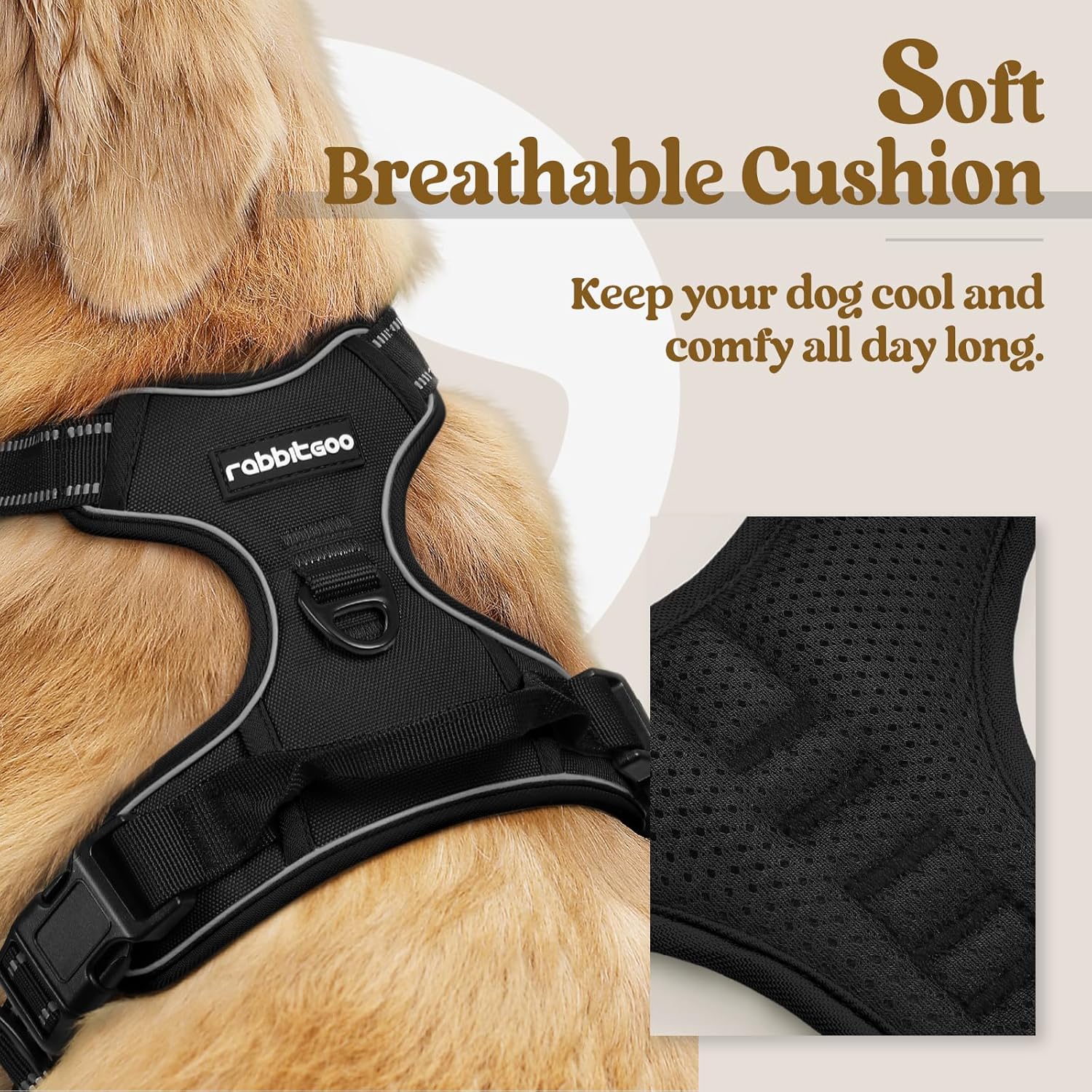 rabbitgoo Dog Harness, No Pull Medium Sized with 2 Leash Clips, Pet Vest | No Choke, Adjustable, Breathable Padded, 2 Lead Rings, Reflective, Easy Control for Walking Training, M, Black - Image 2