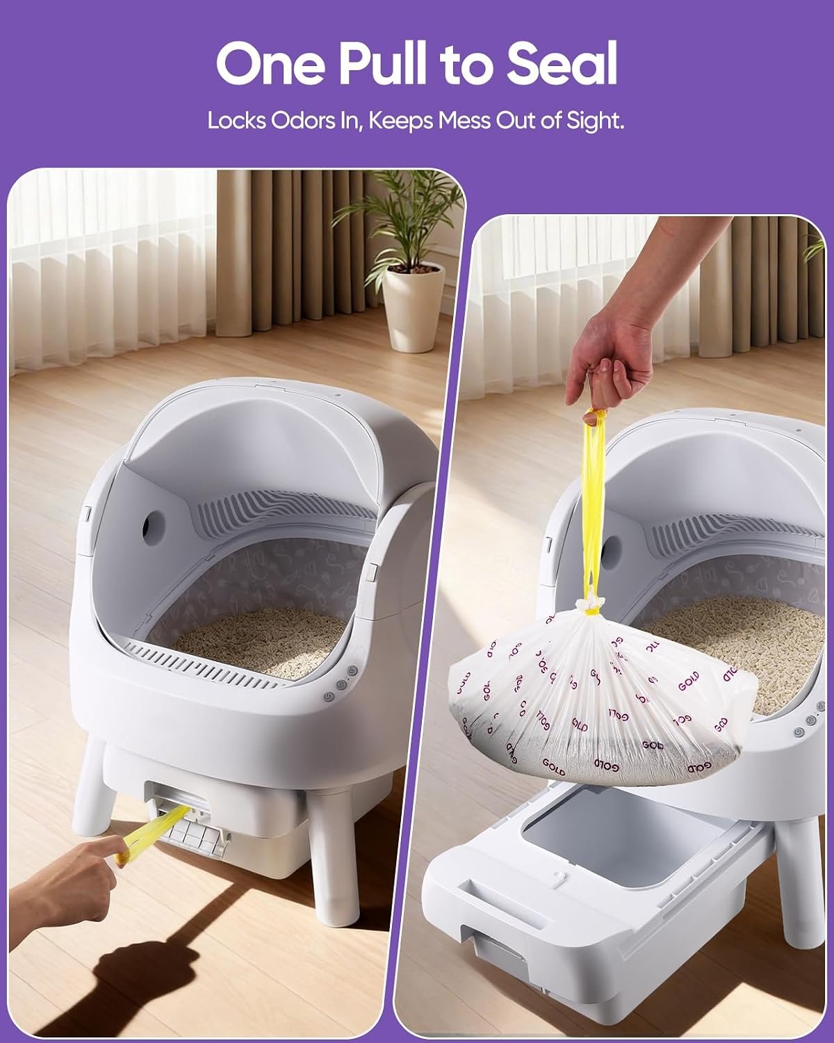 45 Count Automatic Cat Litter Box Bags for Pet Pivot AutoScooper 11/12 Open-Top Self-Cleaning Cat Litter Box, Heavy Duty Leak-Proof, Drawstring Design, Unscented, 25.19” x 11.8” - Image 4
