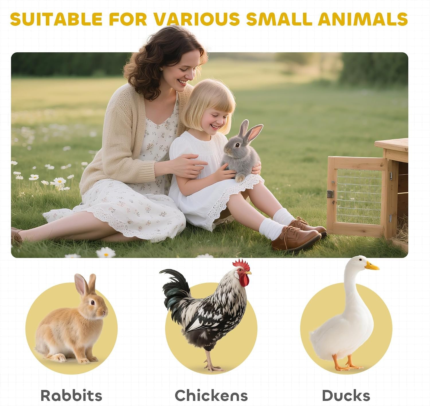 PawHut Large Wooden Rabbit Hutch Bunny Hutch Small Animal Habitat Enclosure Outdoor Run and Lockable Doors, Gray | Small Animal Habitat Enclosure Outdoor Run, Lockable Doors, for Chickens, Ducks - Image 9