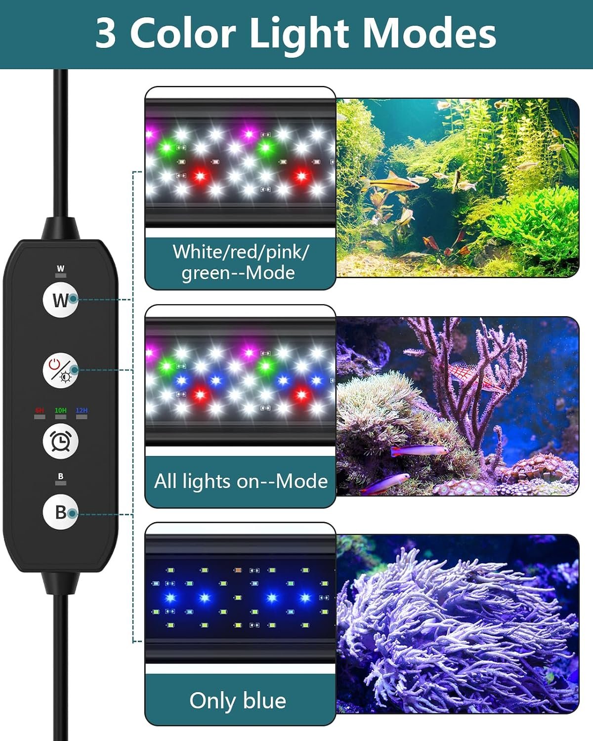 SEAOURA Led Aquarium Light for Plants Growth, Fish Tank Light 12-18 Inch | Full Spectrum Aquarium Lights for Fish Tank with Timer, 10 Dimmer, Extend Bracket, Memory, Auto On Off, 3 Lighting Modes - Image 2