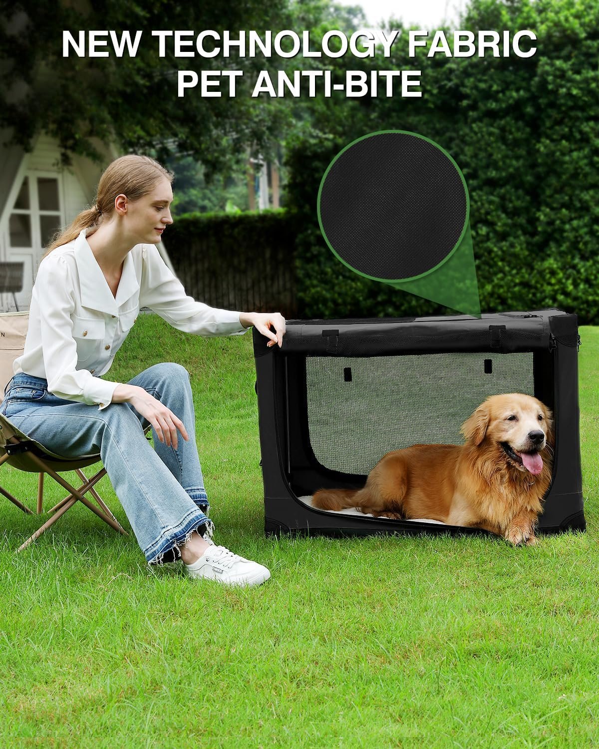 42 x 31 x 31 Inch Collapsible Soft Dog Crate for Dogs Up to 90 lbs, Portable Travel Pet Kennel with 4 Zip Doors, Foldable Indoor Outdoor Crate with Mat, Carry Bag, Black - Image 6