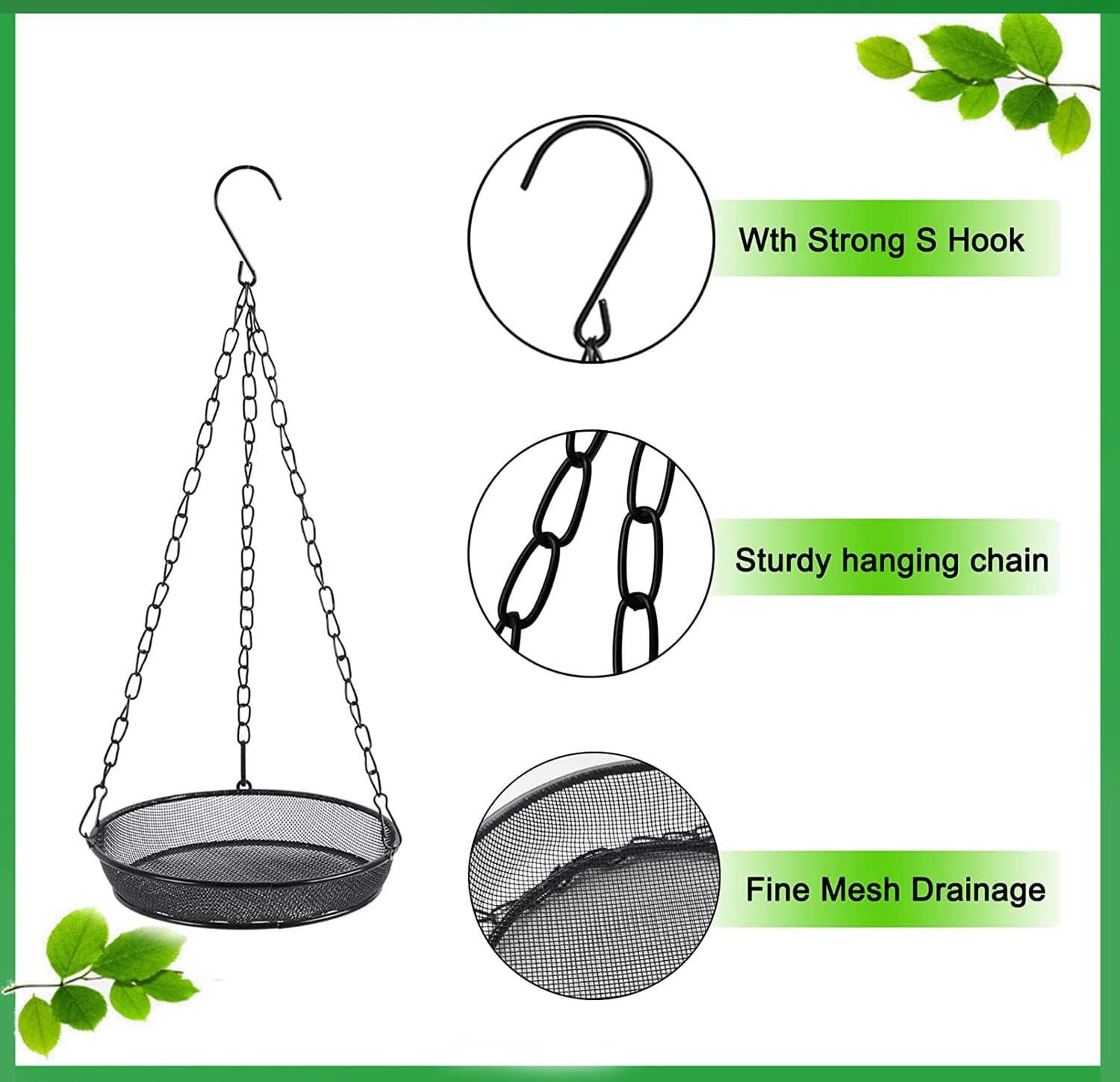 Bird Feeder, Hanging Bird Feeders for Outdoors Metal Mesh Birdfeeder Tray | Metal Mesh, Birdfeeder Tray - Image 2
