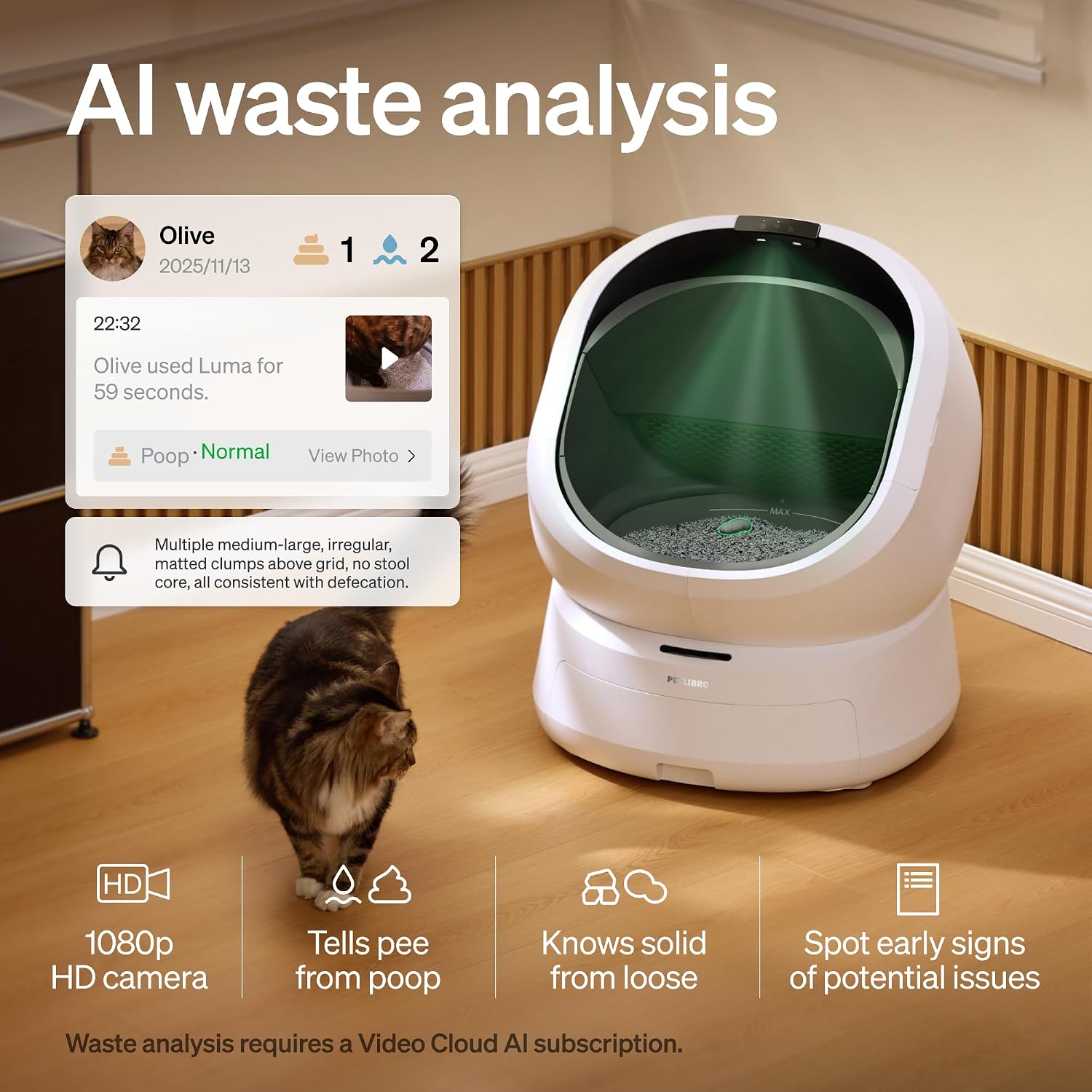 PETLIBRO Automatic Litter Box with Accessories Kit & 90-Day AI Trial, Large Open-Top Self Cleaning Litter Box with AI-Camera Waste Analysis, Multi-Cat Recognition, Usage Tracking and Auto Odor Control - Image 4