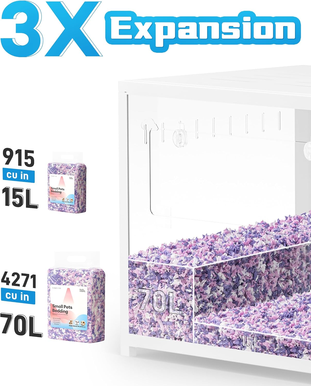 BUCATSTATE Hamster Bedding 70L, 99% Dust-Free Paper Bedding, Lavender | FSC-Certified Material, Expands 3X, Cozy Paper Bedding for Guinea Pigs, Colorful Hamster Cage Accessories with Odor Control - Image 7