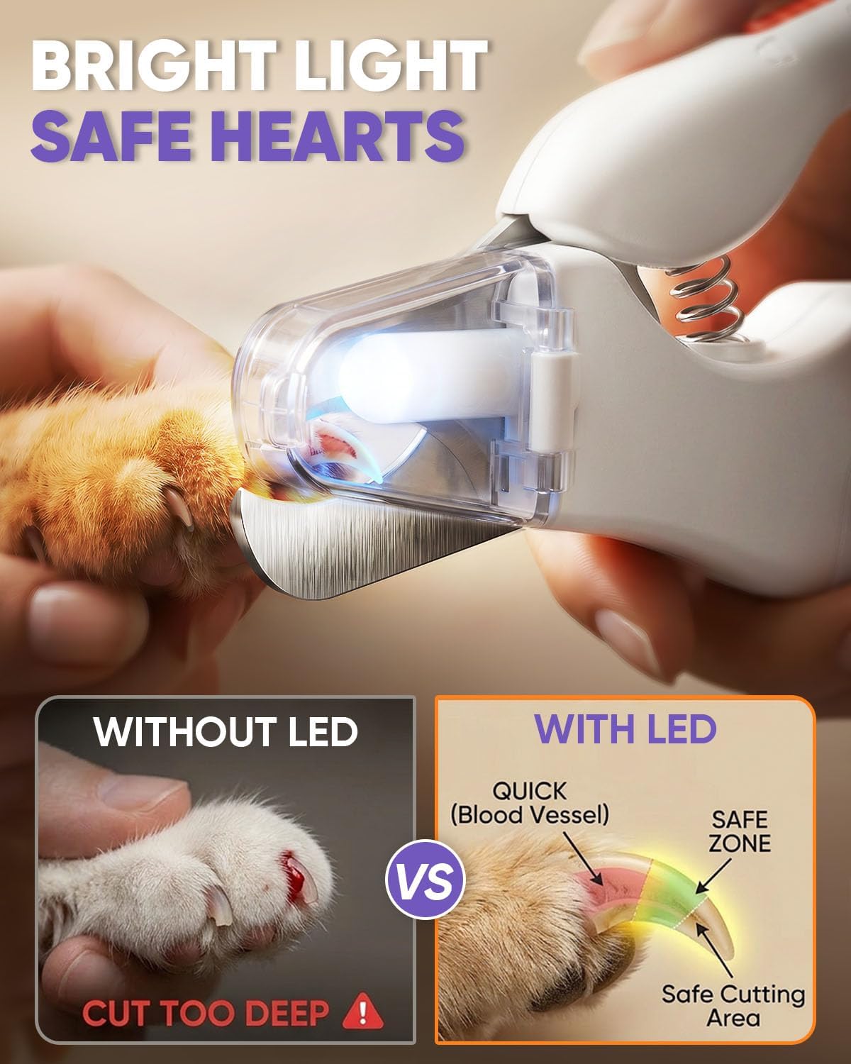 CATPICK 2-in-1 Cat Nail Clippers & Dog Nail Clippers Trimmers for Large Medium Small Dogs Cats Claw Trimmer Quick Sensor and Safety Guard USB Rechargeable with 2 LED Lights Dogs Nail Trimmer - Image 5