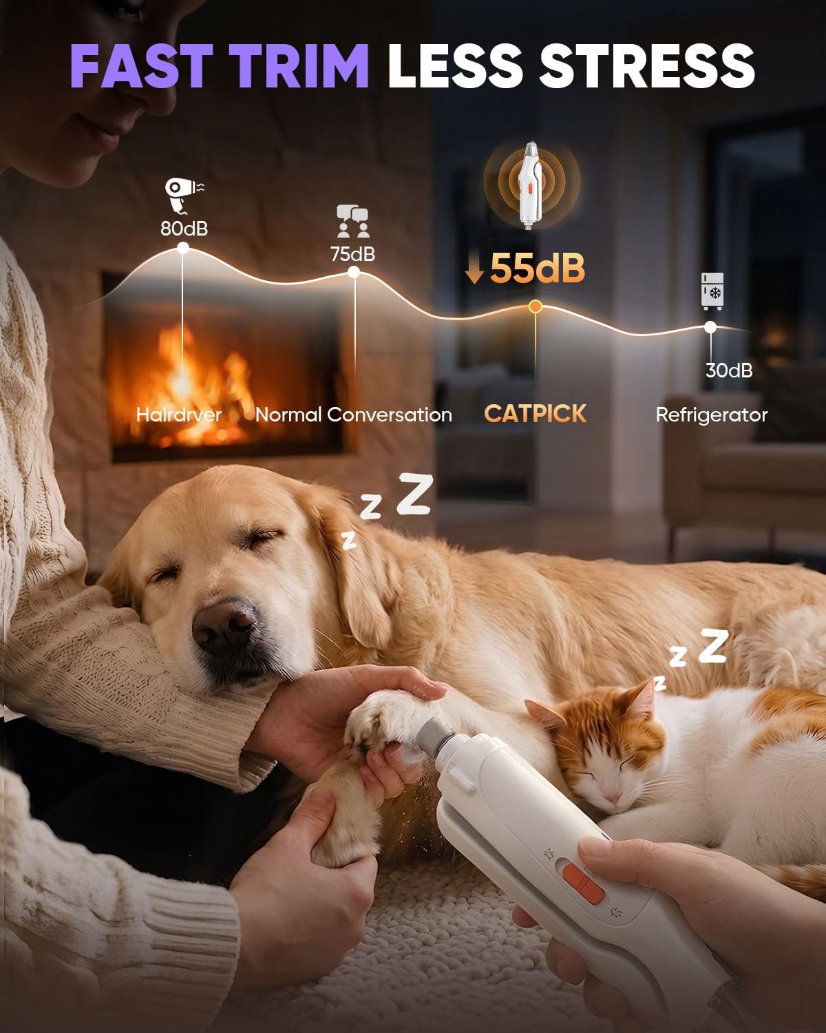 CATPICK 2-in-1 Cat Nail Clippers & Dog Nail Clippers Trimmers for Large Medium Small Dogs Cats Claw Trimmer Quick Sensor and Safety Guard USB Rechargeable with 2 LED Lights Dogs Nail Trimmer - Image 6
