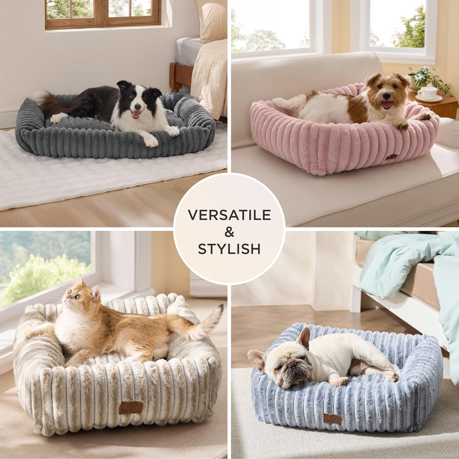 Bedsure ComfyFleece™ Cute Dog Bed for Small Dogs & Cats Washable,20in Cream | Furry Cat Beds For Indoor Cats,Square Orthopedic Corduroy Aesthetic Puppy Beds,Removable Cover,Non-Slip Bottom,up to 10 Lbs - Image 5